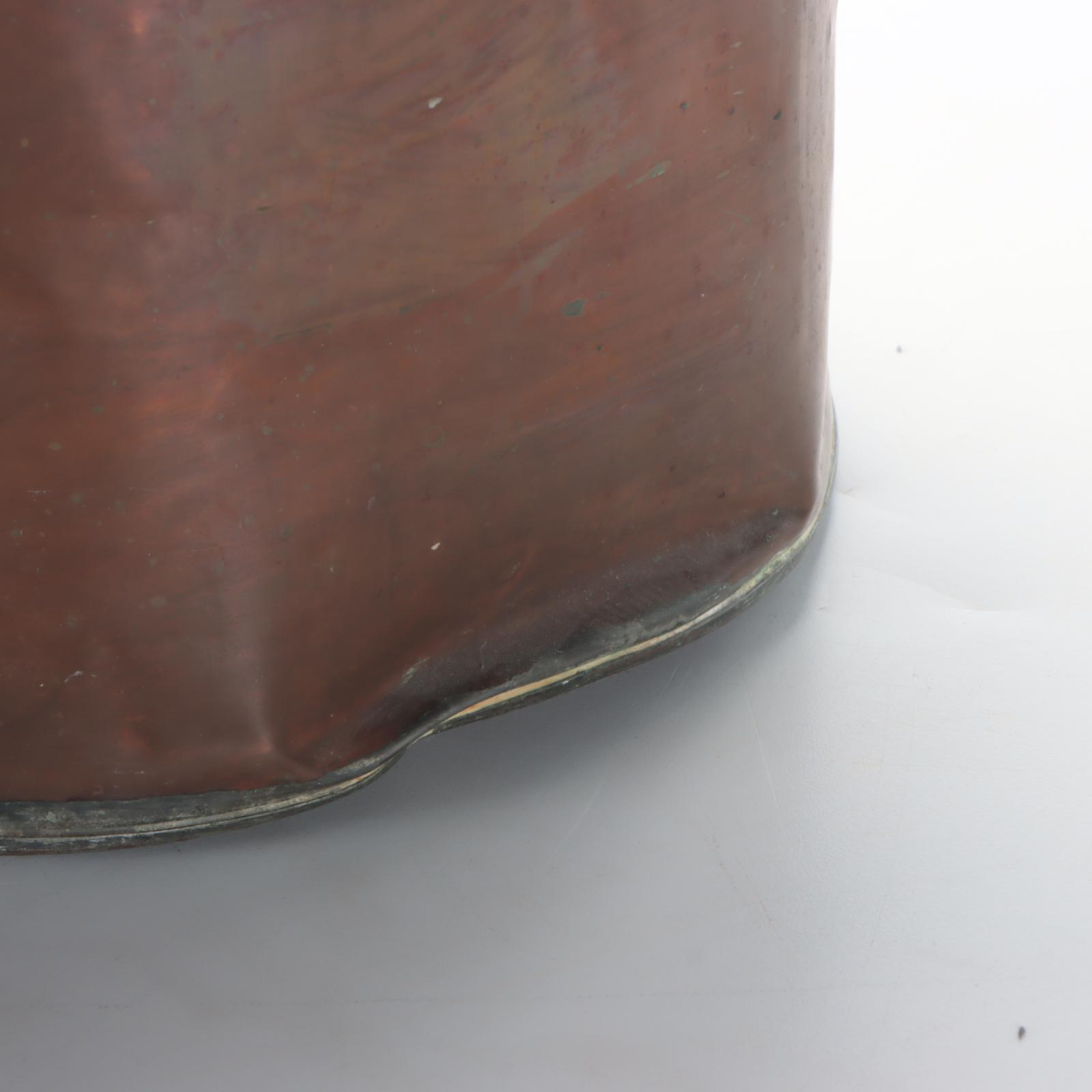 Copper Oval Wash Tub with Carved Wood Handles and Lid, Early 20th C.