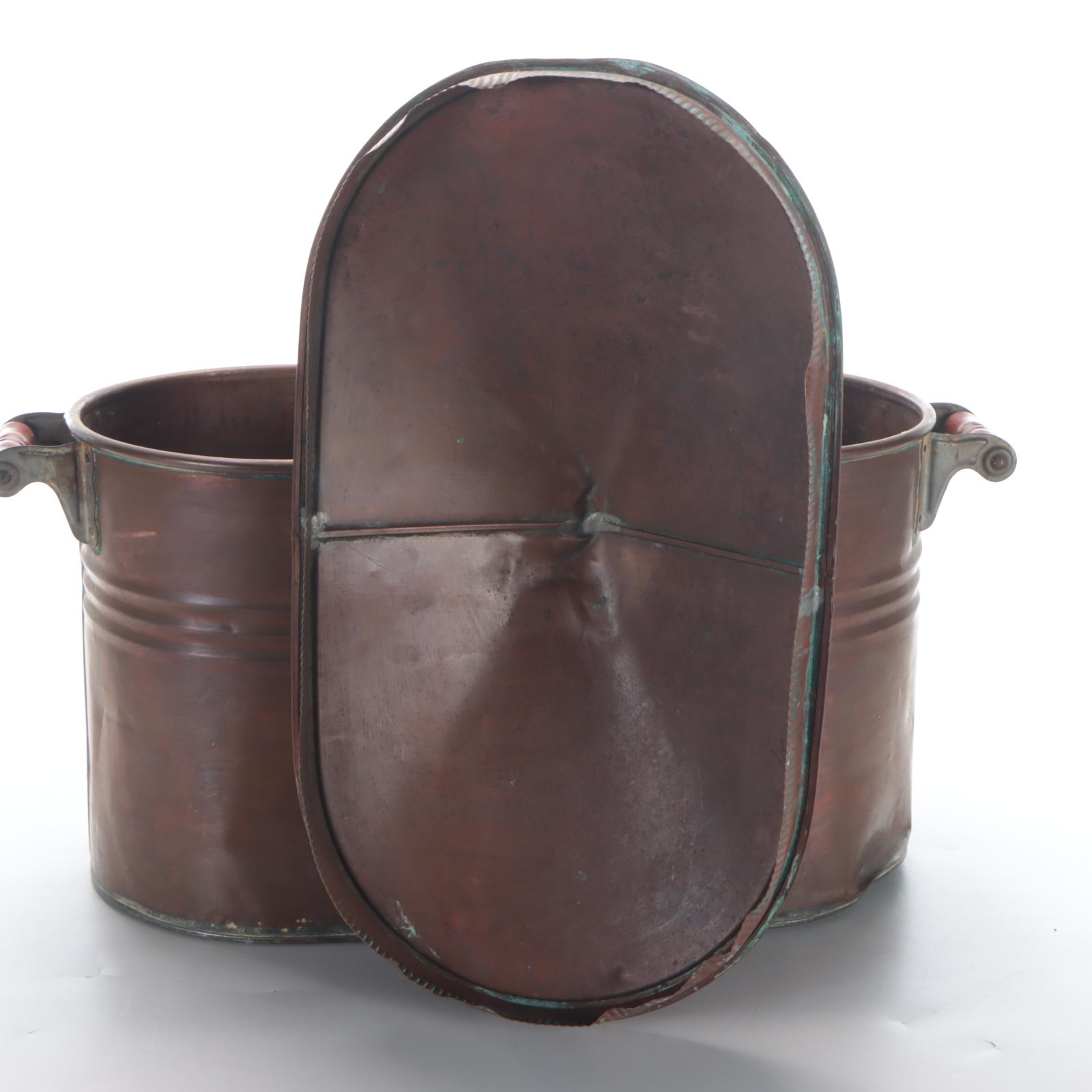 Copper Oval Wash Tub with Carved Wood Handles and Lid, Early 20th C.