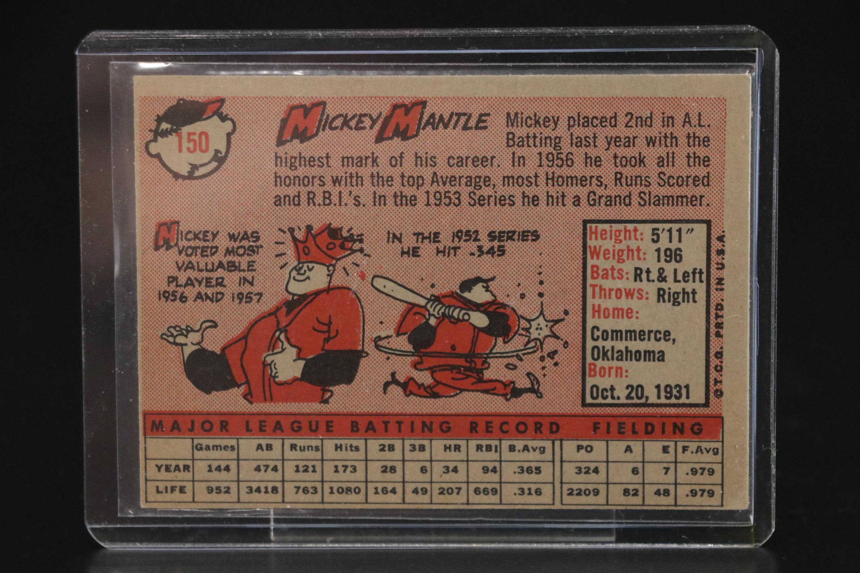 1958 Topps Mickey Mantle New York Yankees #150 Baseball Card