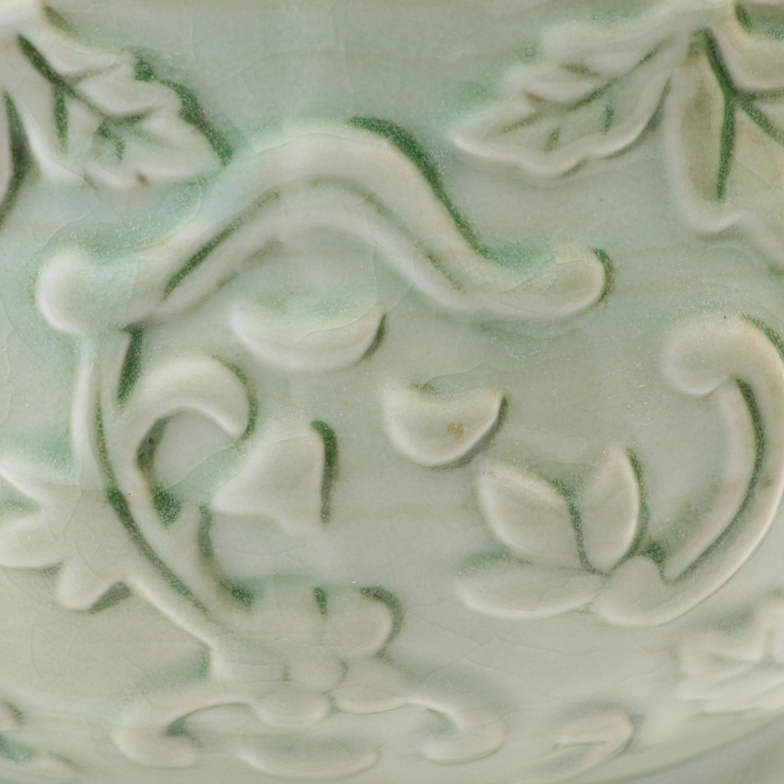 Hand-Painted Ceramic Planter with Crackle Green Glazed Planter, Vintage