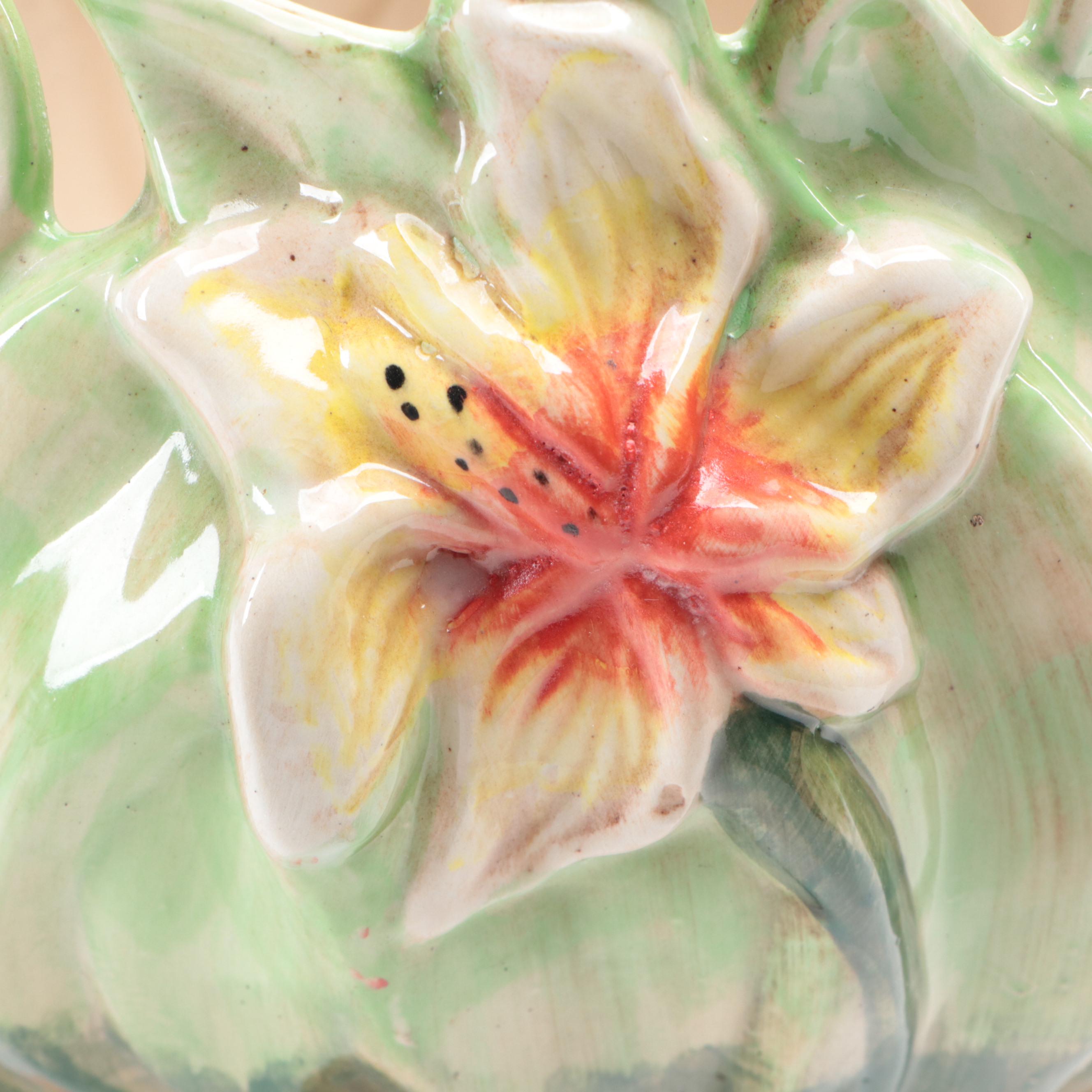 Hand-Painted Ceramic Planter with Crackle Green Glazed Planter, Vintage