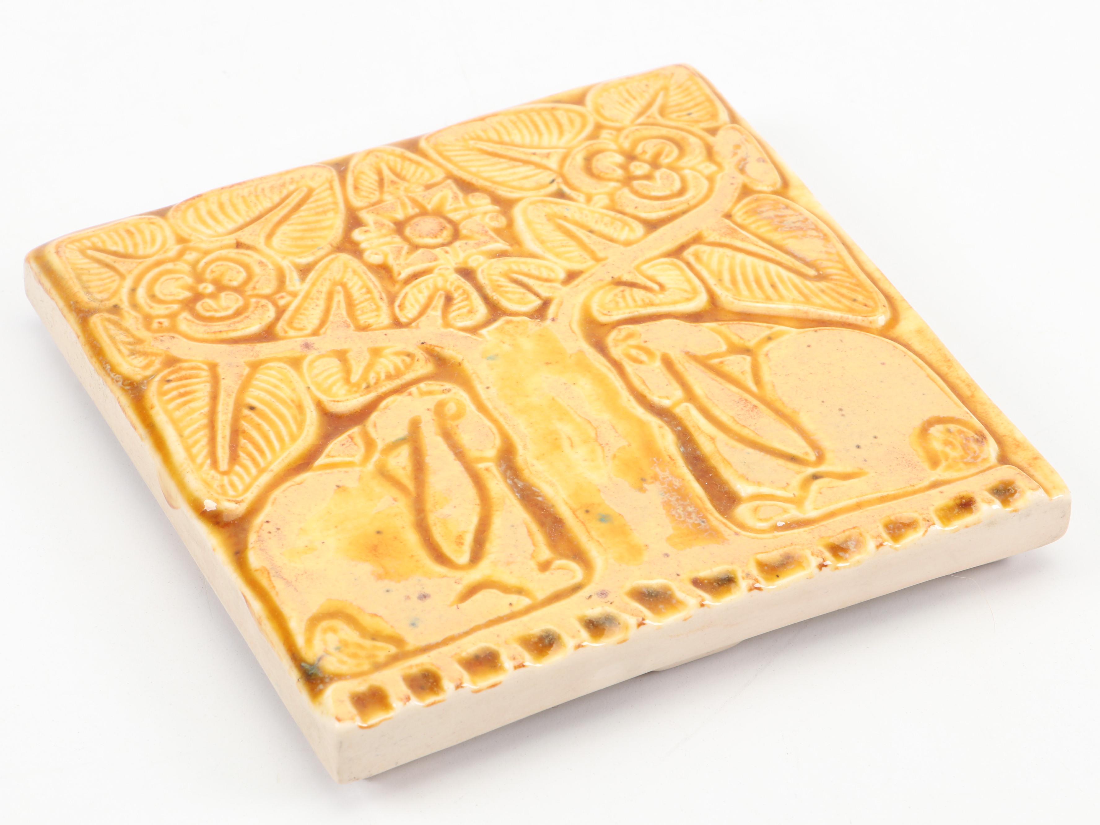 Rookwood Pottery Limited Edition Trivet or Tile with Rabbit and Tree Motif, 1998