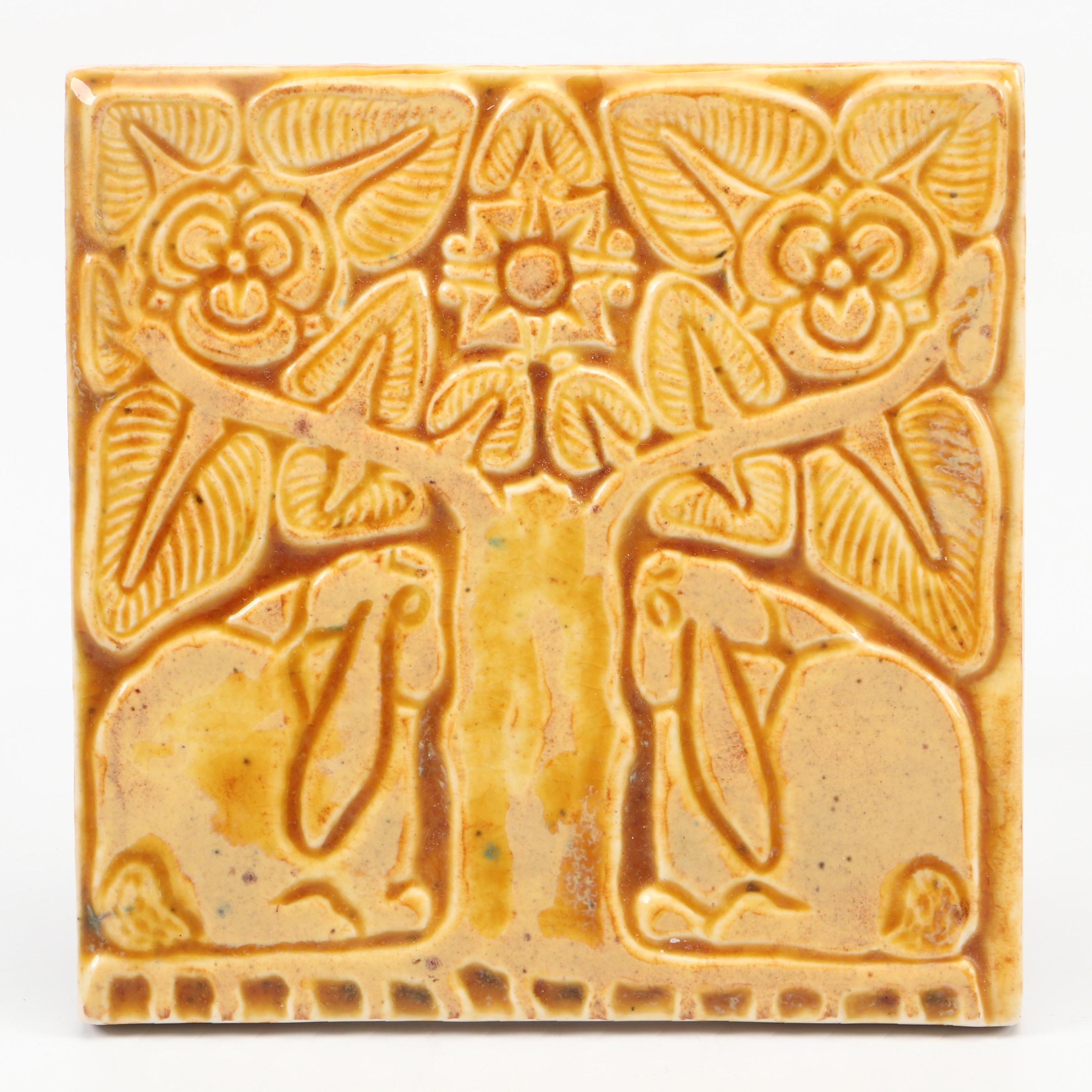 Rookwood Pottery Limited Edition Trivet or Tile with Rabbit and Tree Motif, 1998