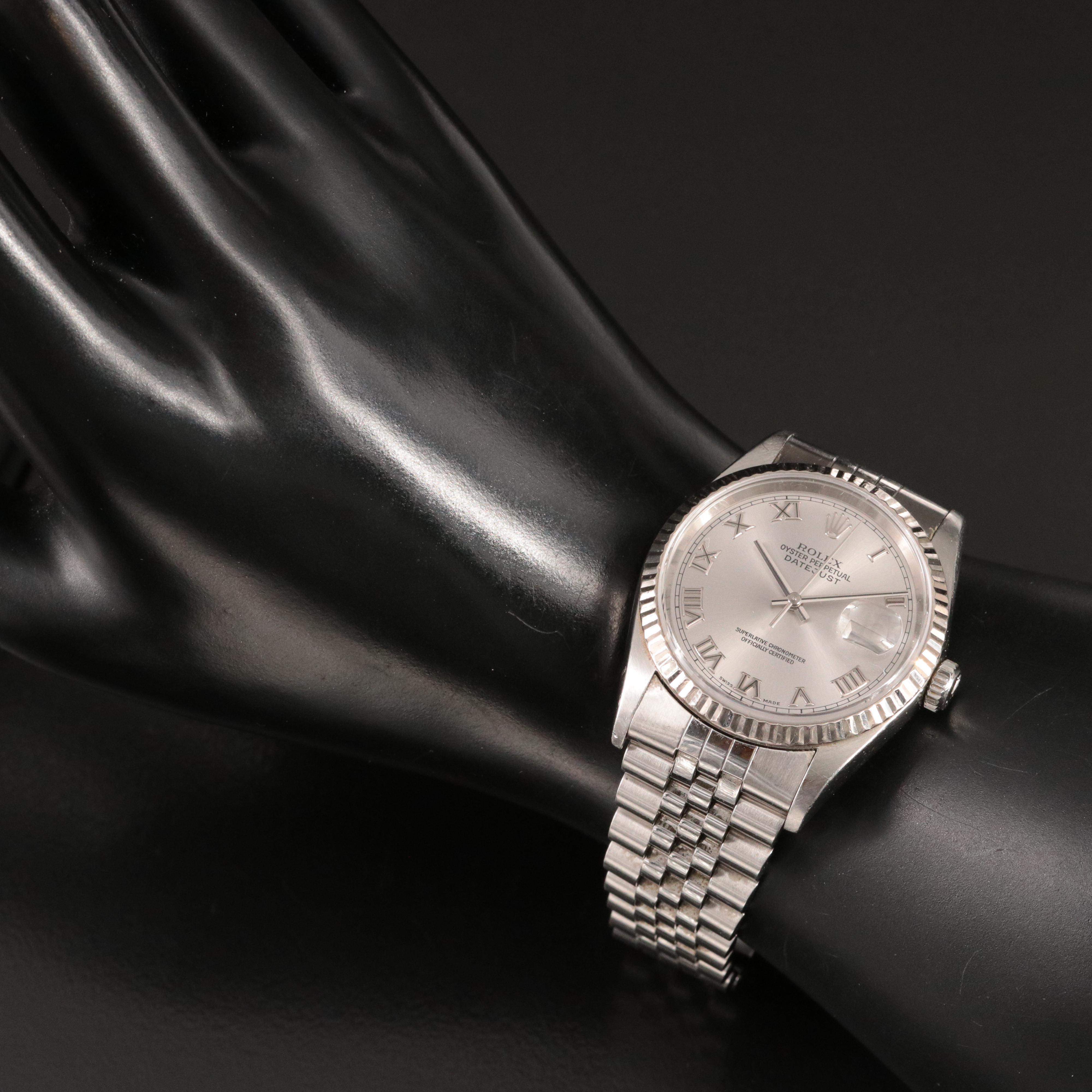 2000 Rolex Datejust Silver Roman Dial Watch