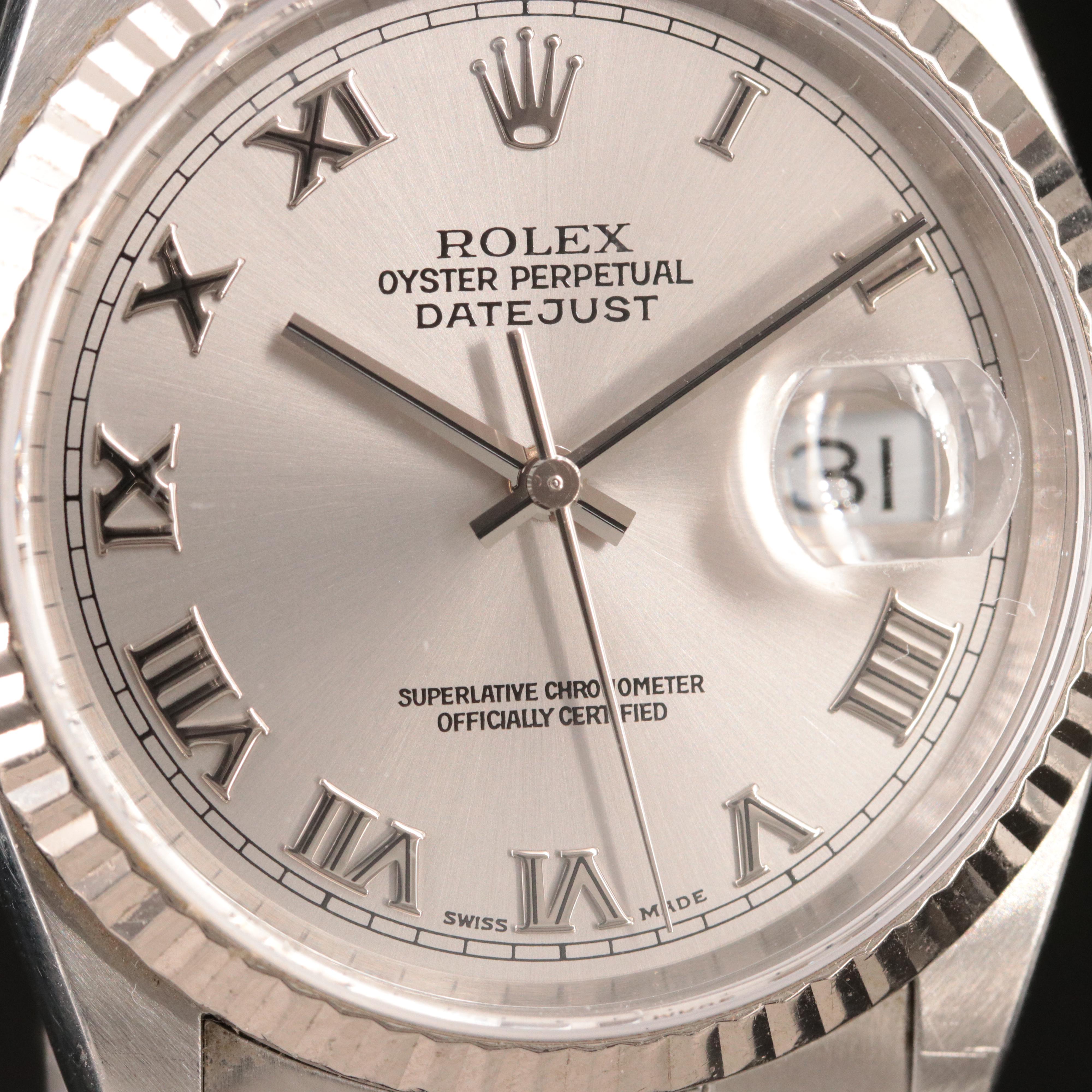 2000 Rolex Datejust Silver Roman Dial Watch