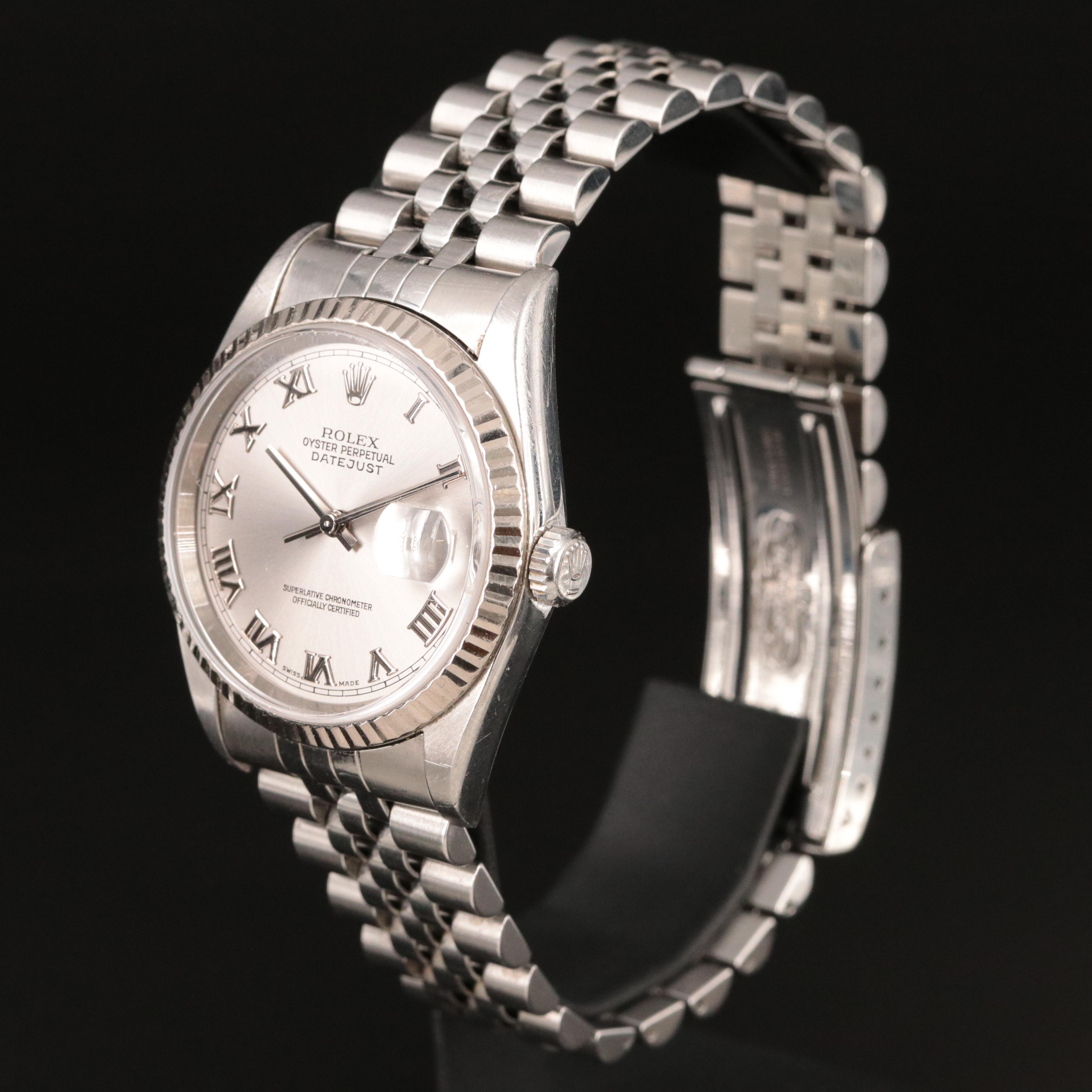 2000 Rolex Datejust Silver Roman Dial Watch
