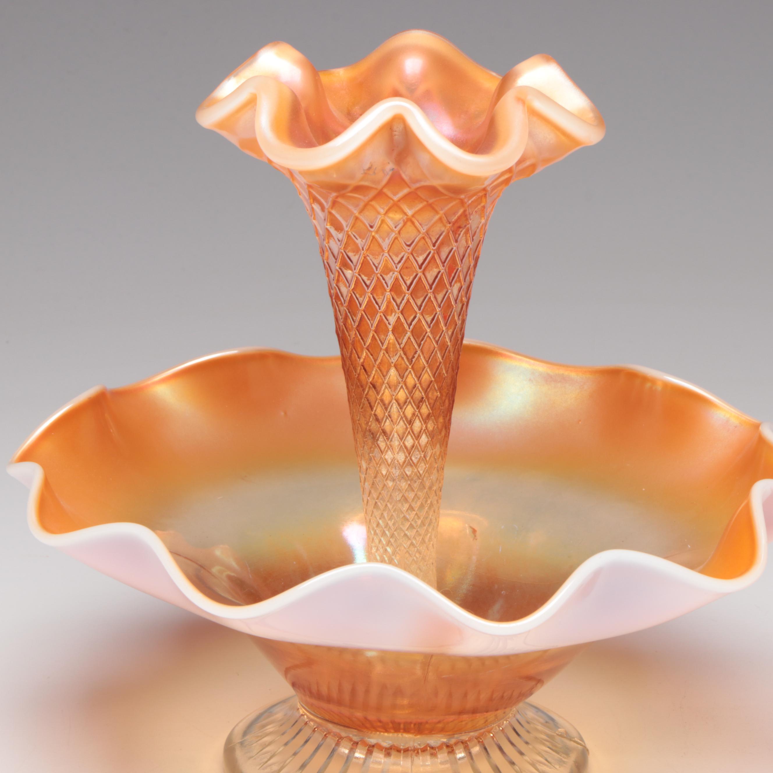 Dugan Carnival Glass Epergne with Bischoff Glass Bowl and More