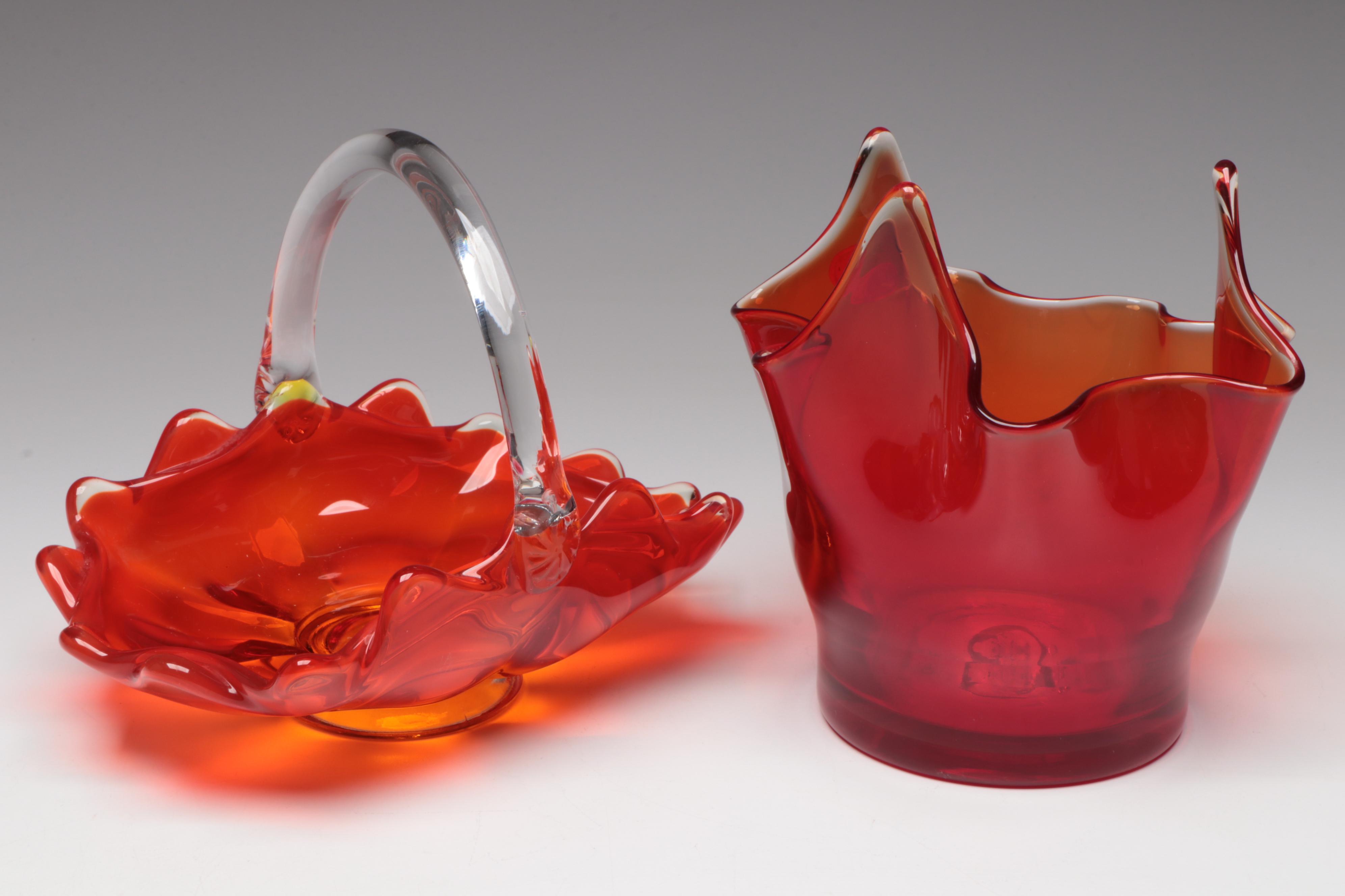 Dugan Carnival Glass Epergne with Bischoff Glass Bowl and More