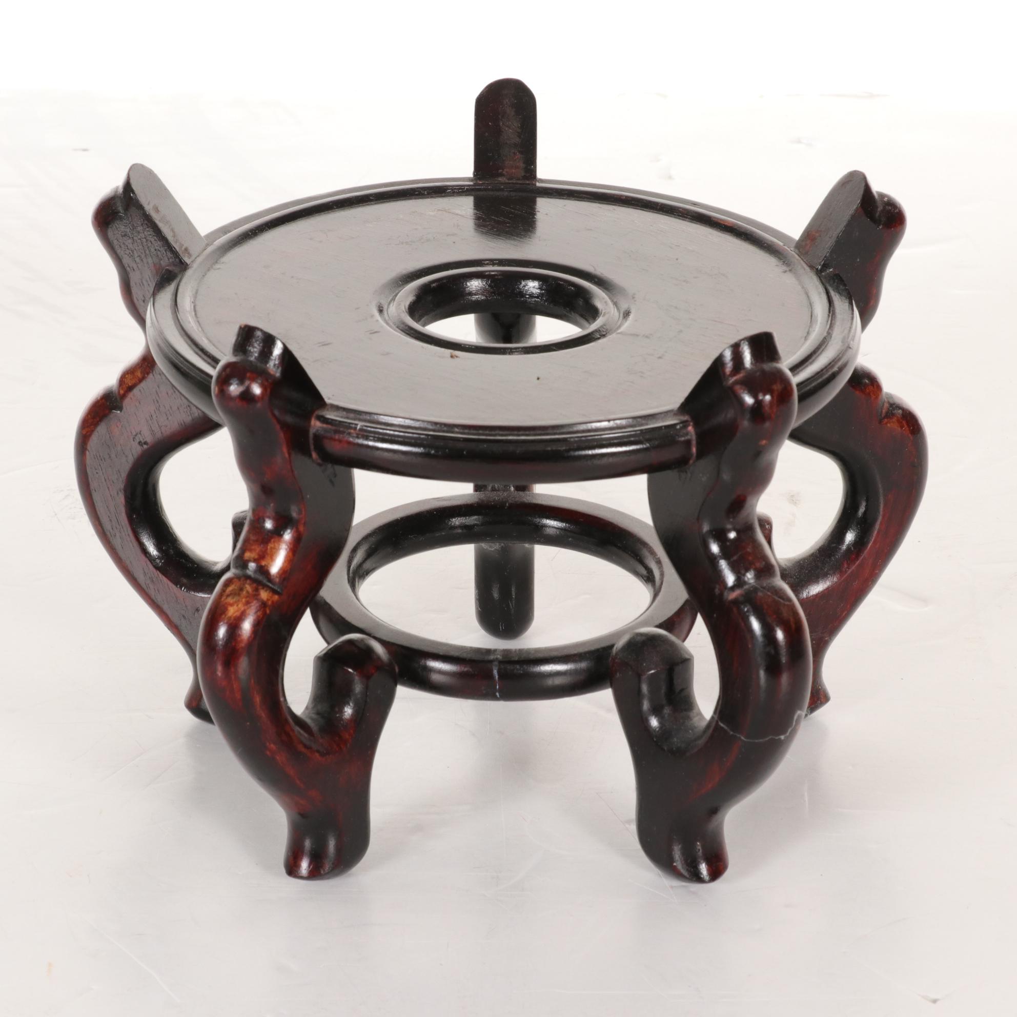 Chinese Famille Vert Porcelain Vase with Carved Wood Stand