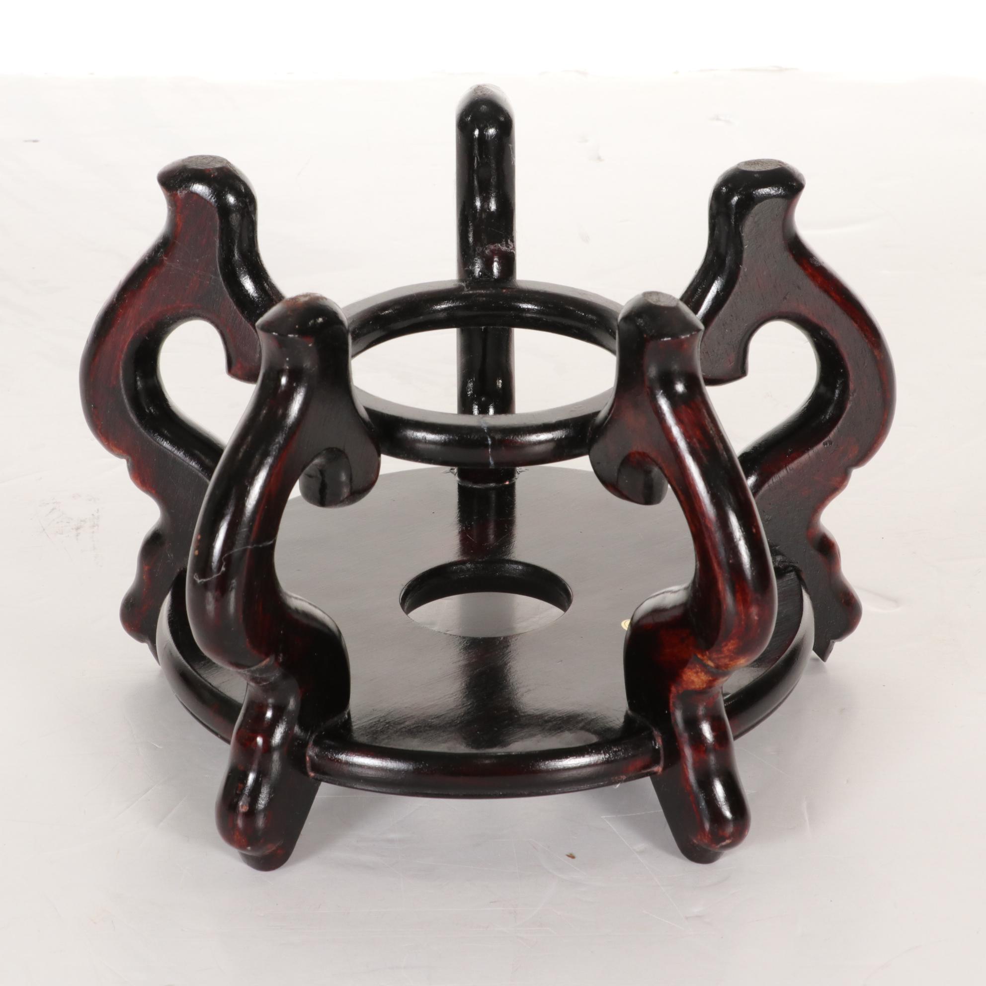 Chinese Famille Vert Porcelain Vase with Carved Wood Stand