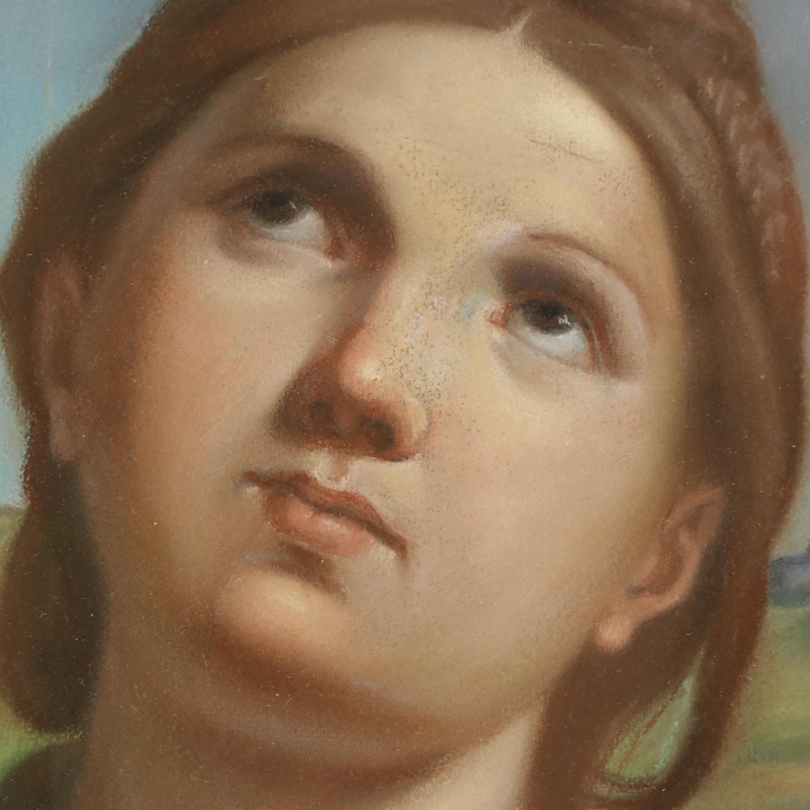 Italian School Chalk Drawing of St. Elizabeth of Hungary, Late 19th Century