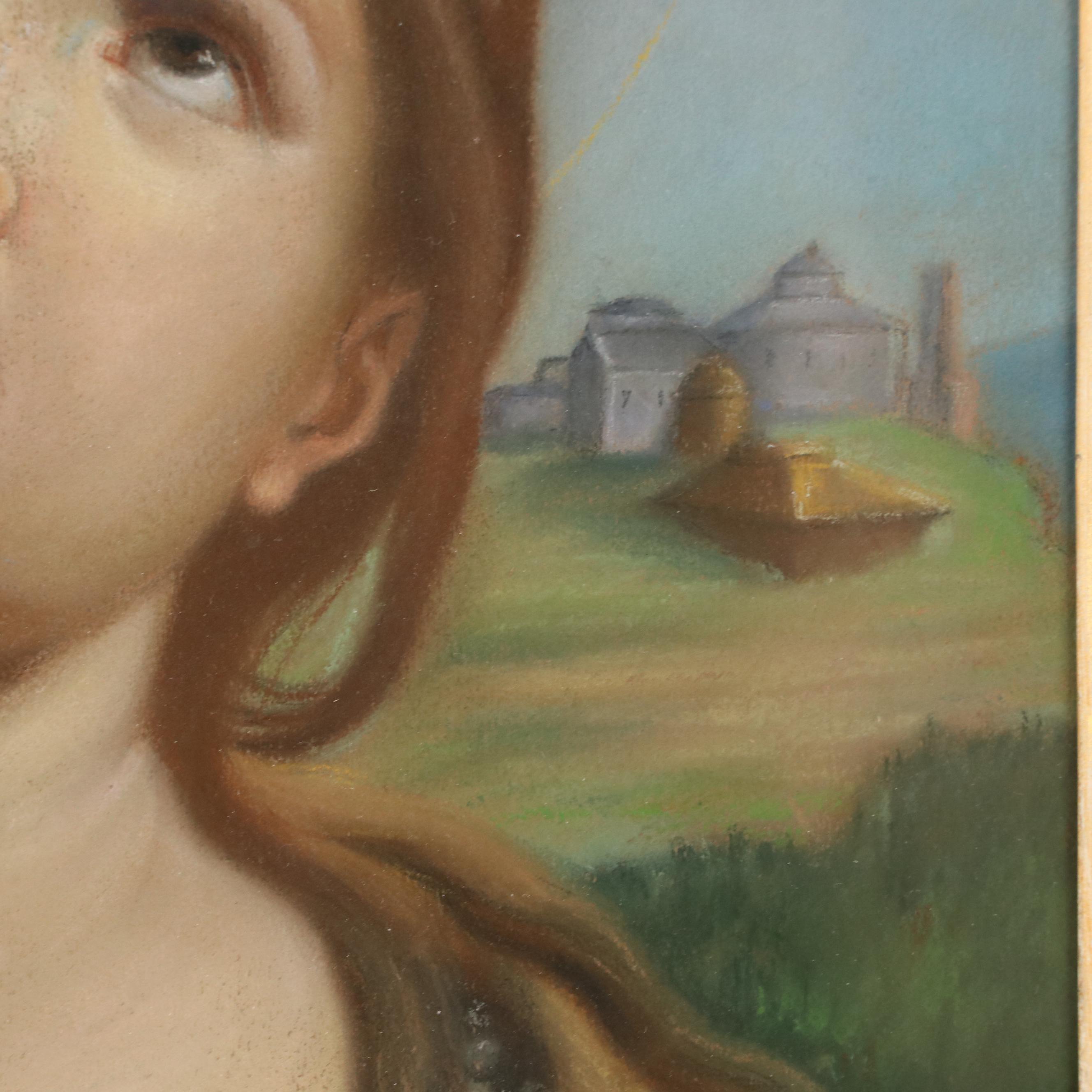 Italian School Chalk Drawing of St. Elizabeth of Hungary, Late 19th Century