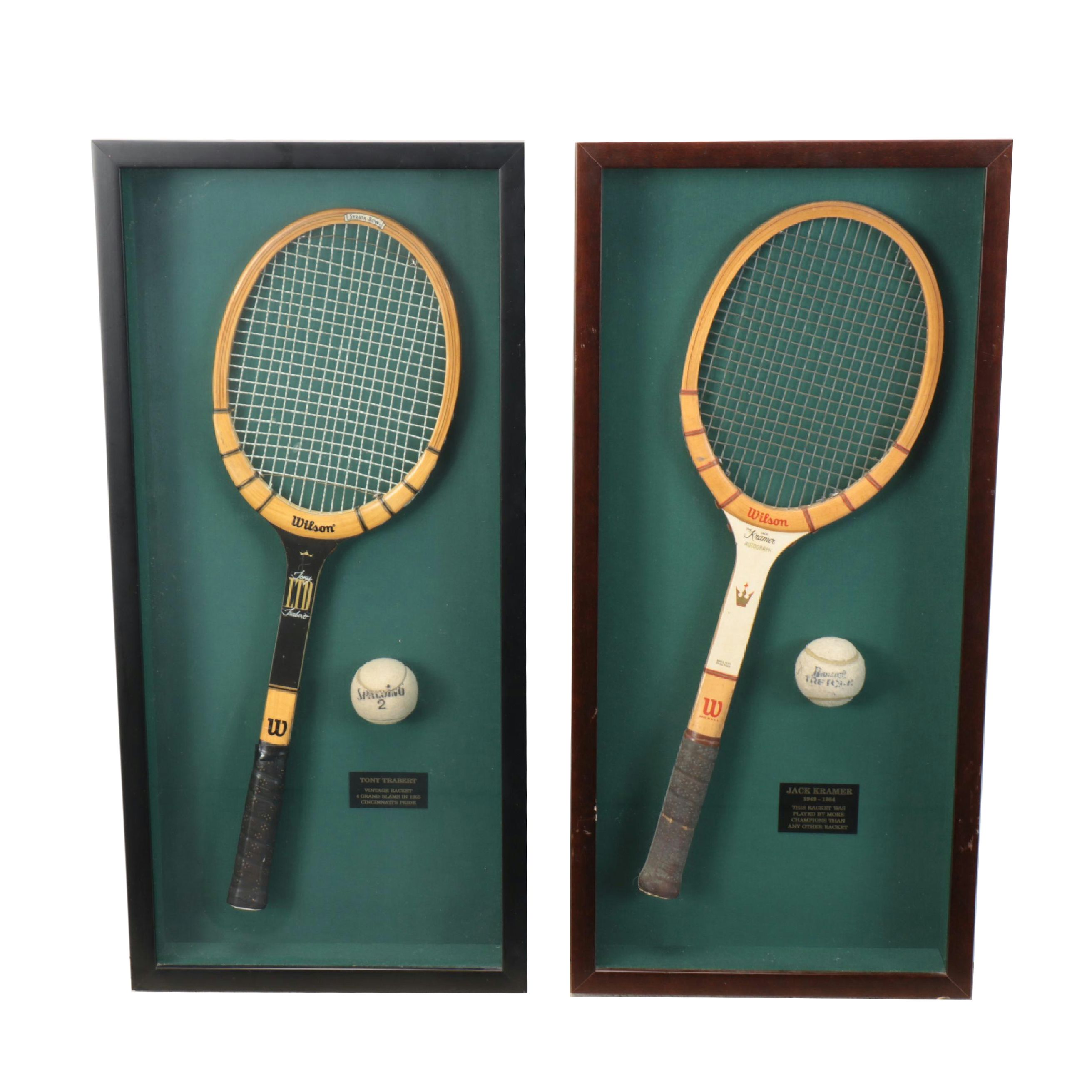 Tony Trabert and Jack Kramer Model Wilson Tennis Rackets in Shadowboxes