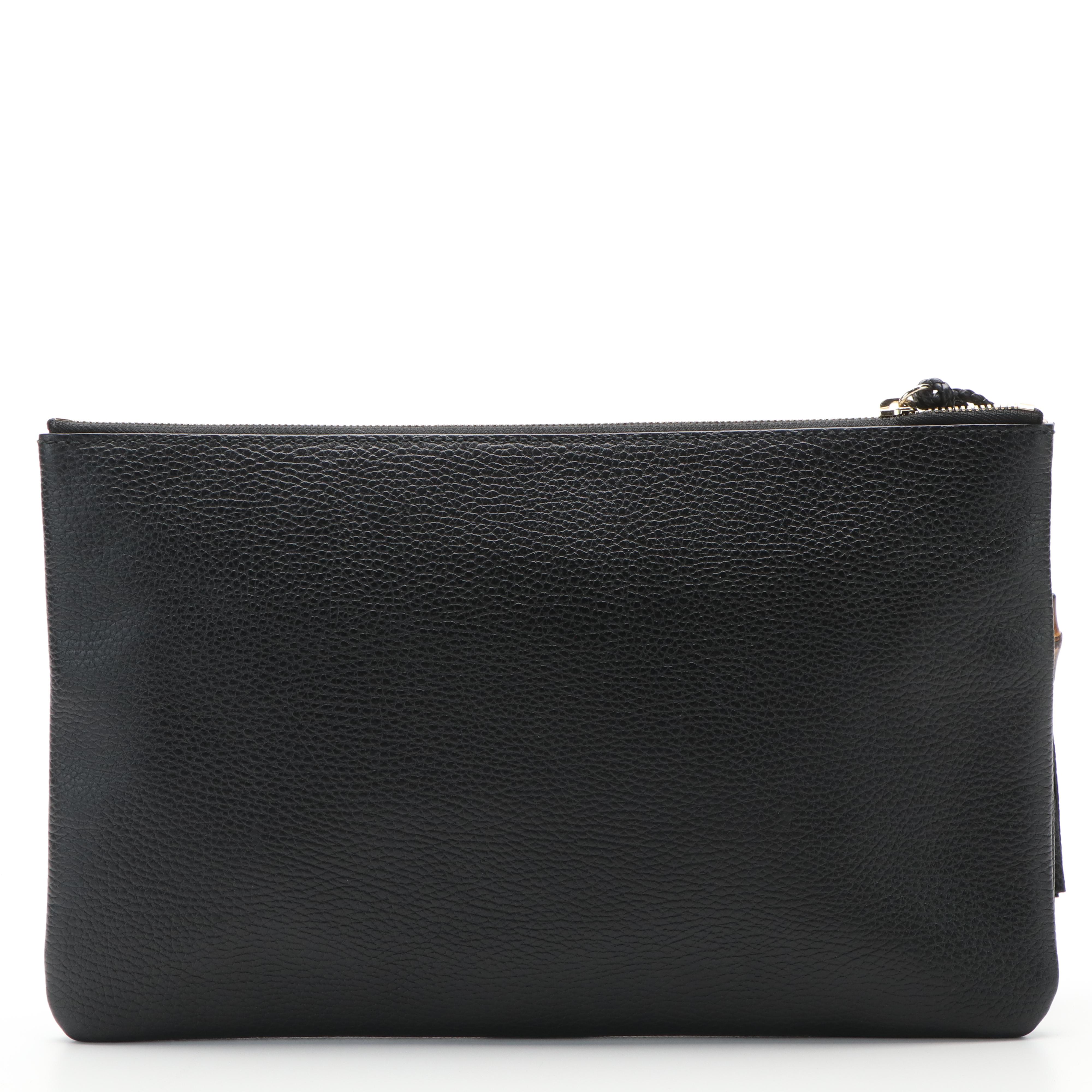 Gucci Bamboo Tassel Clutch Bag in Black Pebbled Leather