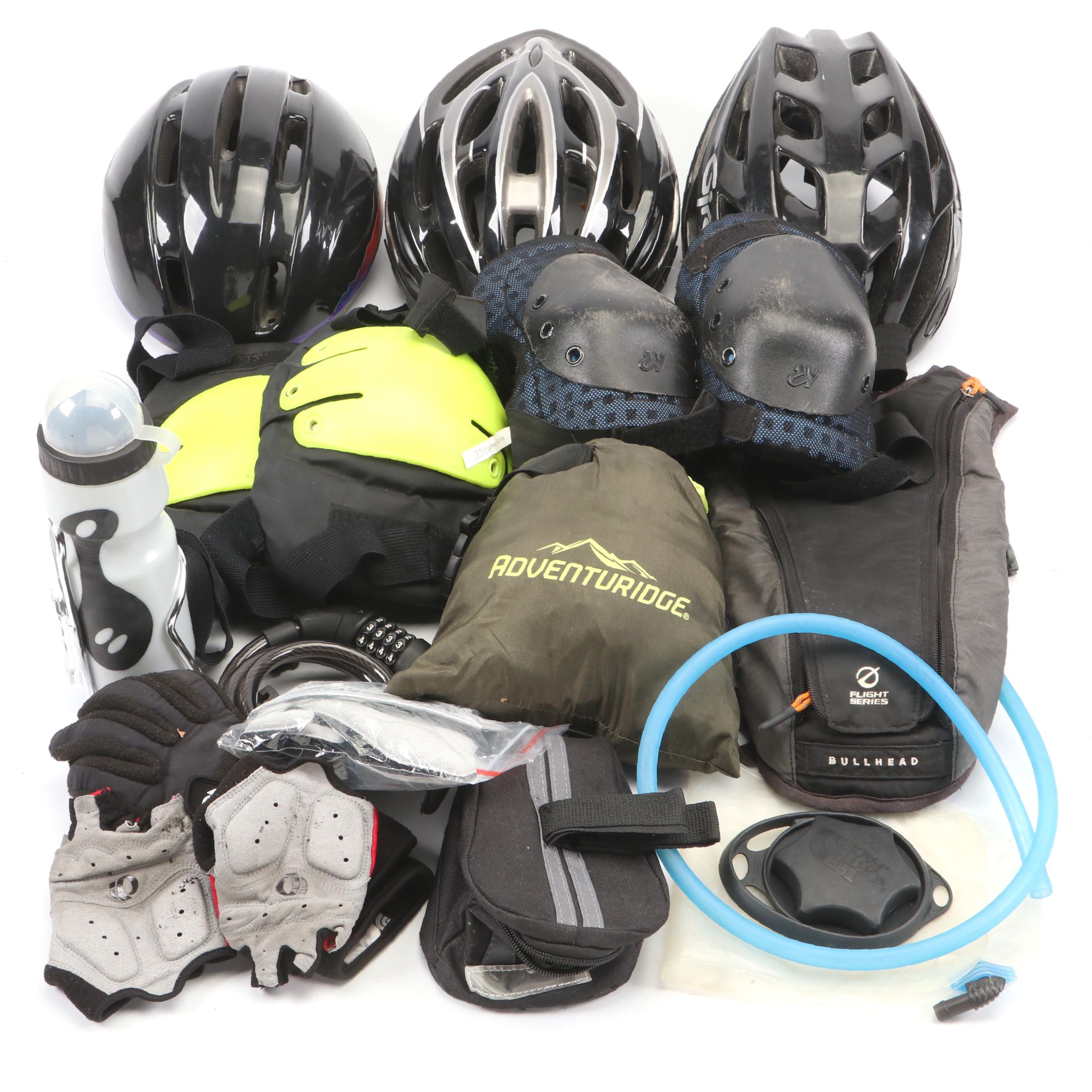 The North Face Hydration Pack with Bike Helmets, Kneepads, Bike Lock and More