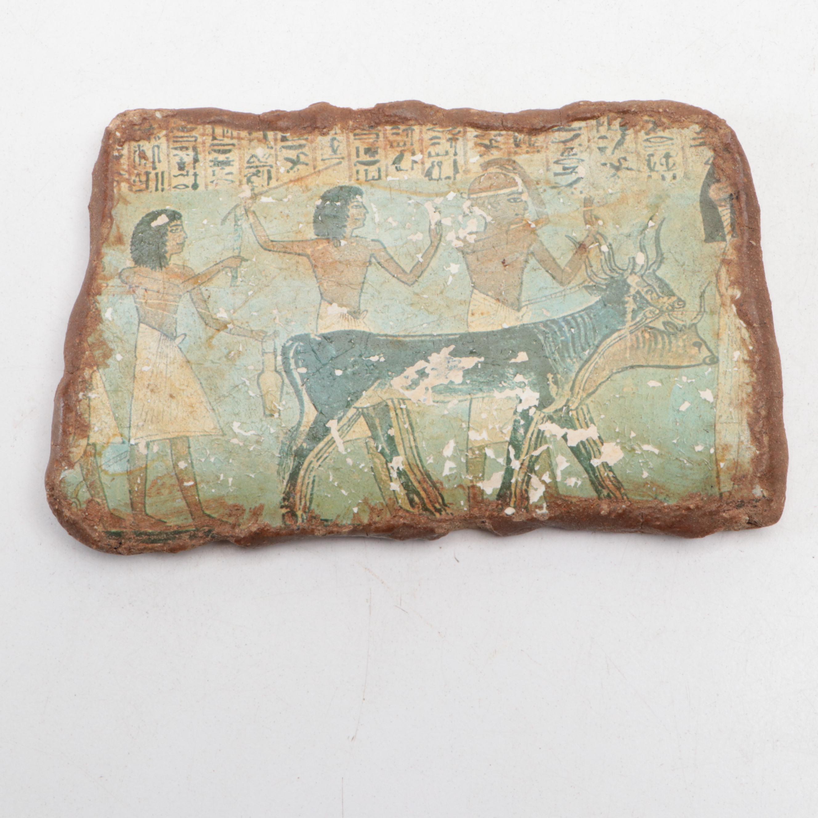 Decorative Code of Hammurabi Tablet with Egyptian Figurines and Tomb Painting