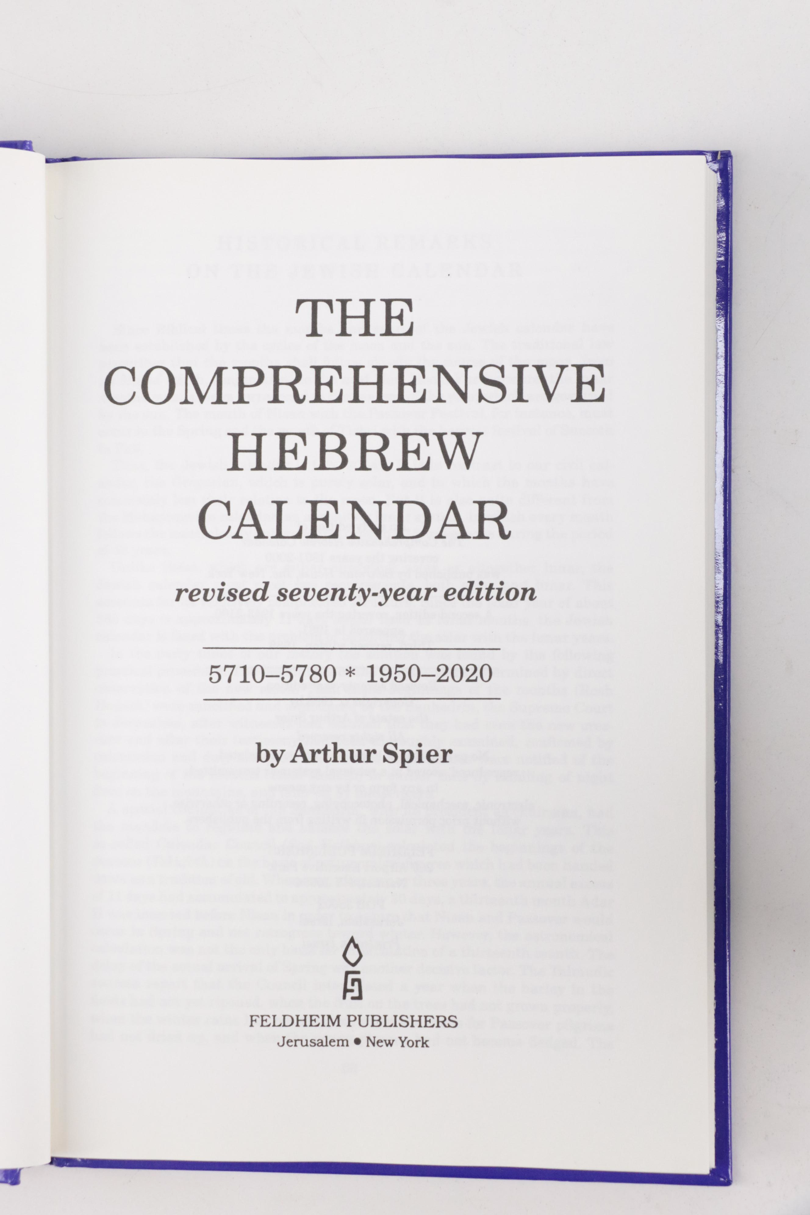 "The Comprehensive Hebrew Calendar" by Arthur Spier and More Books