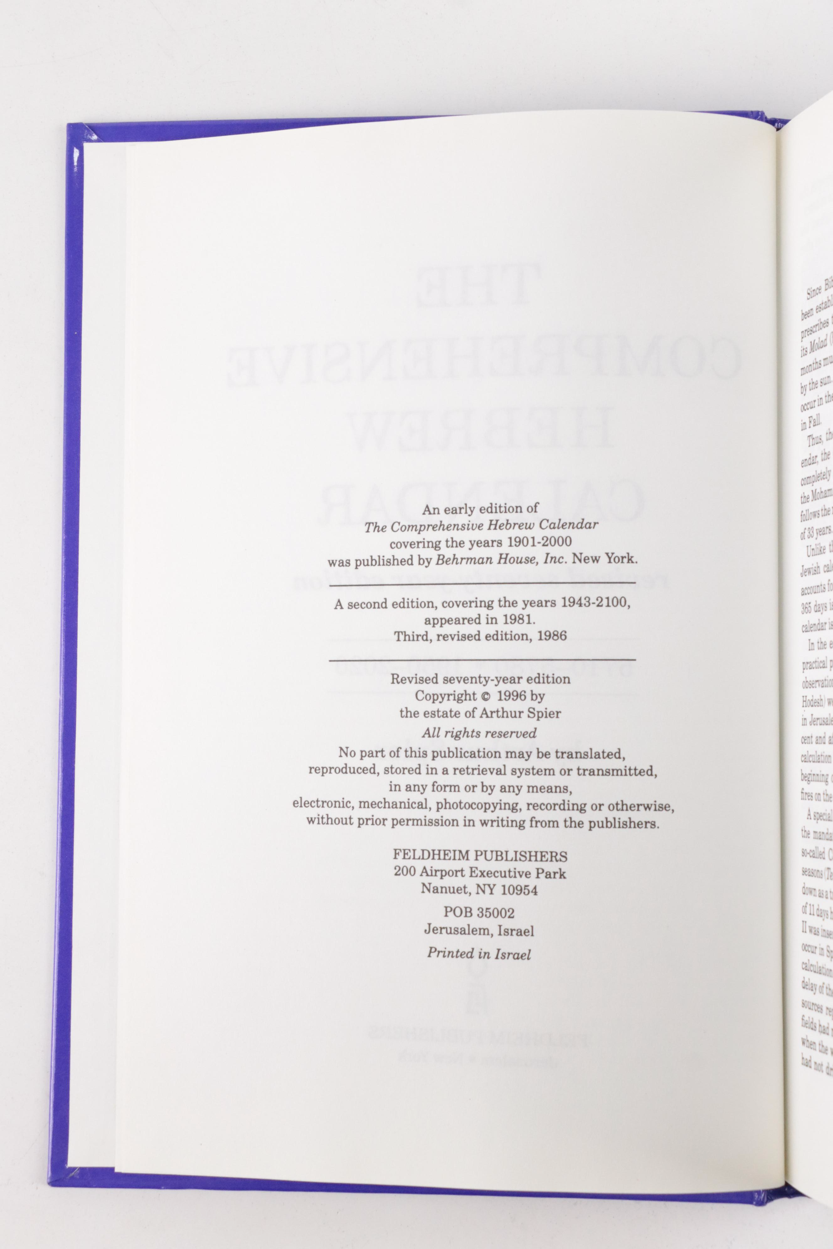 "The Comprehensive Hebrew Calendar" by Arthur Spier and More Books