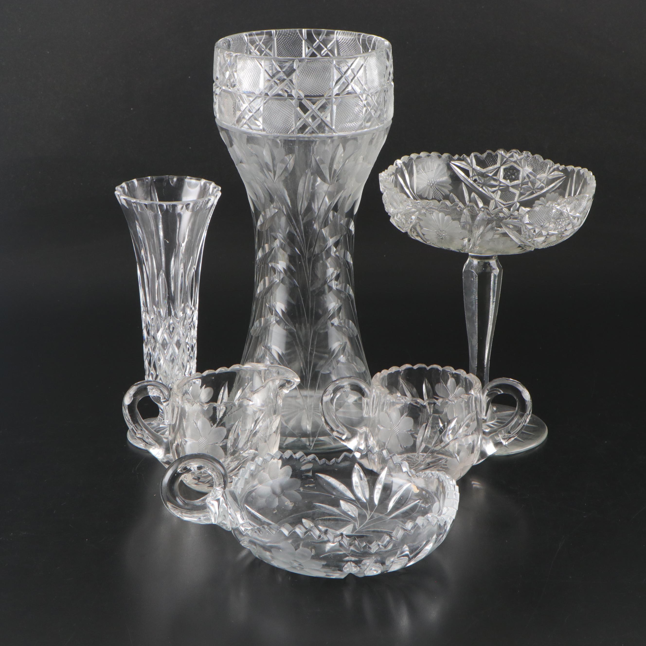 Glass Vases, Compote, Sugar & Creamer, and Candy Bowl, Mid to Late 20th Century
