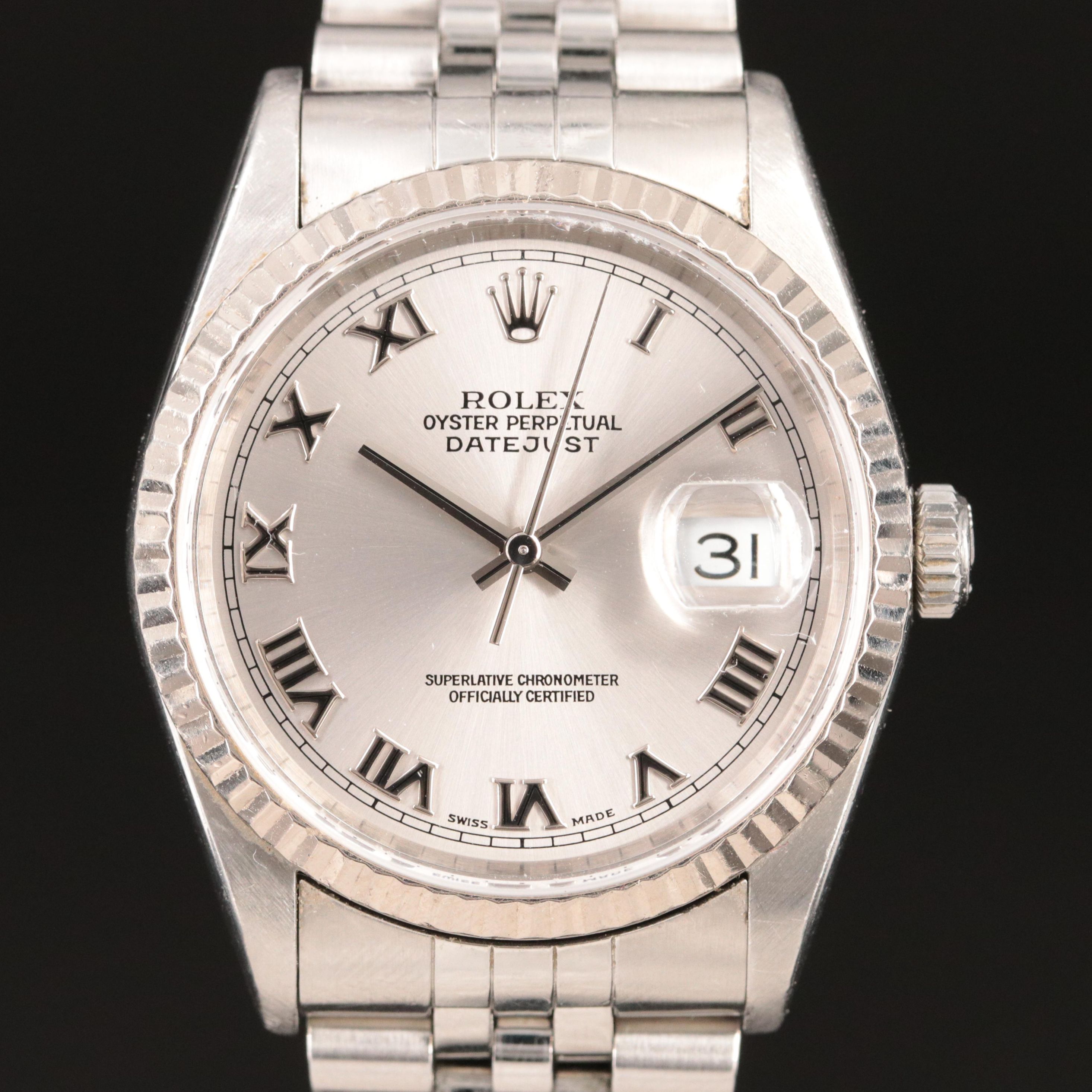 2000 Rolex Datejust Silver Roman Dial Watch