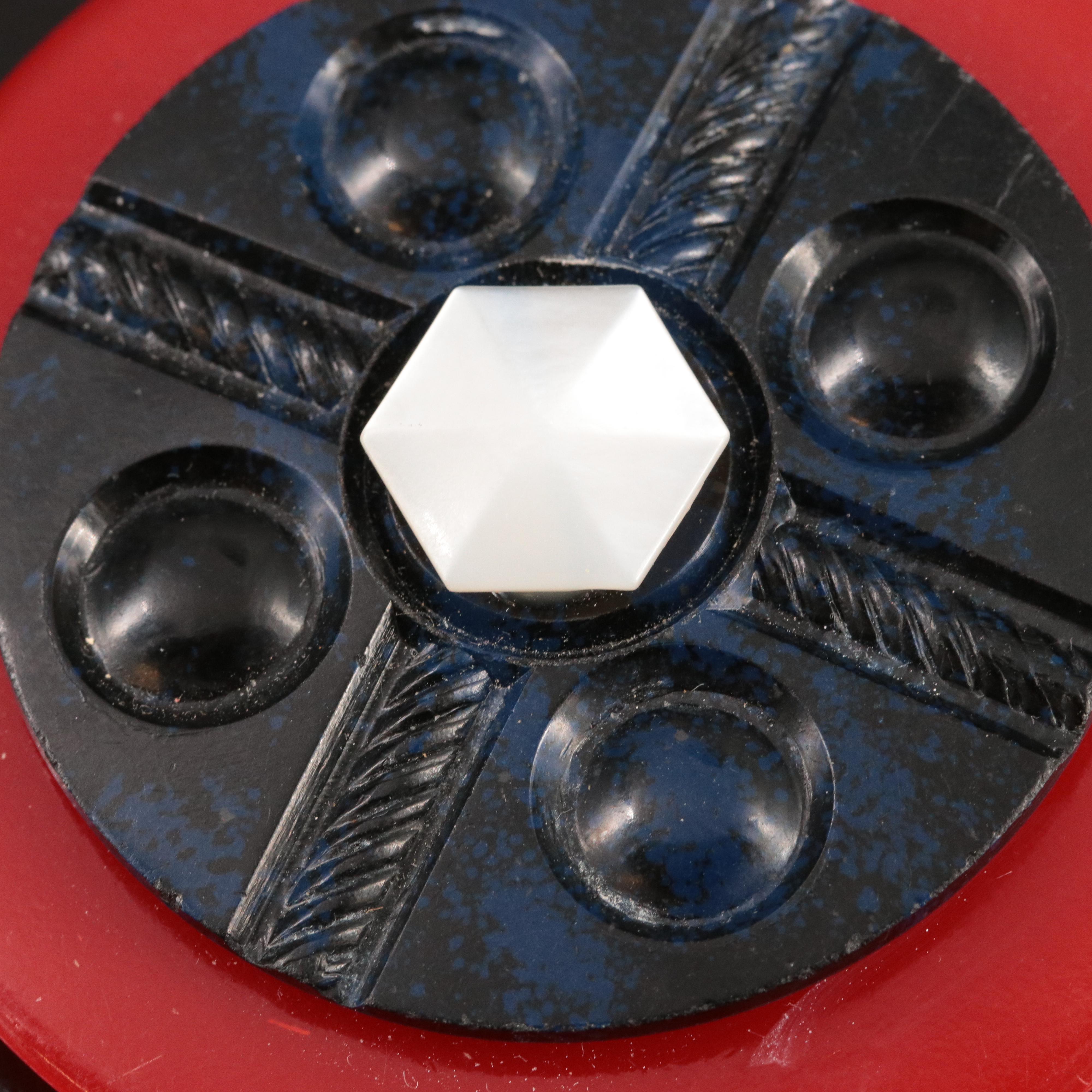 Bakelite Jewelry with Deep Carved Bangle and Multi-Color Striped Bar Necklace