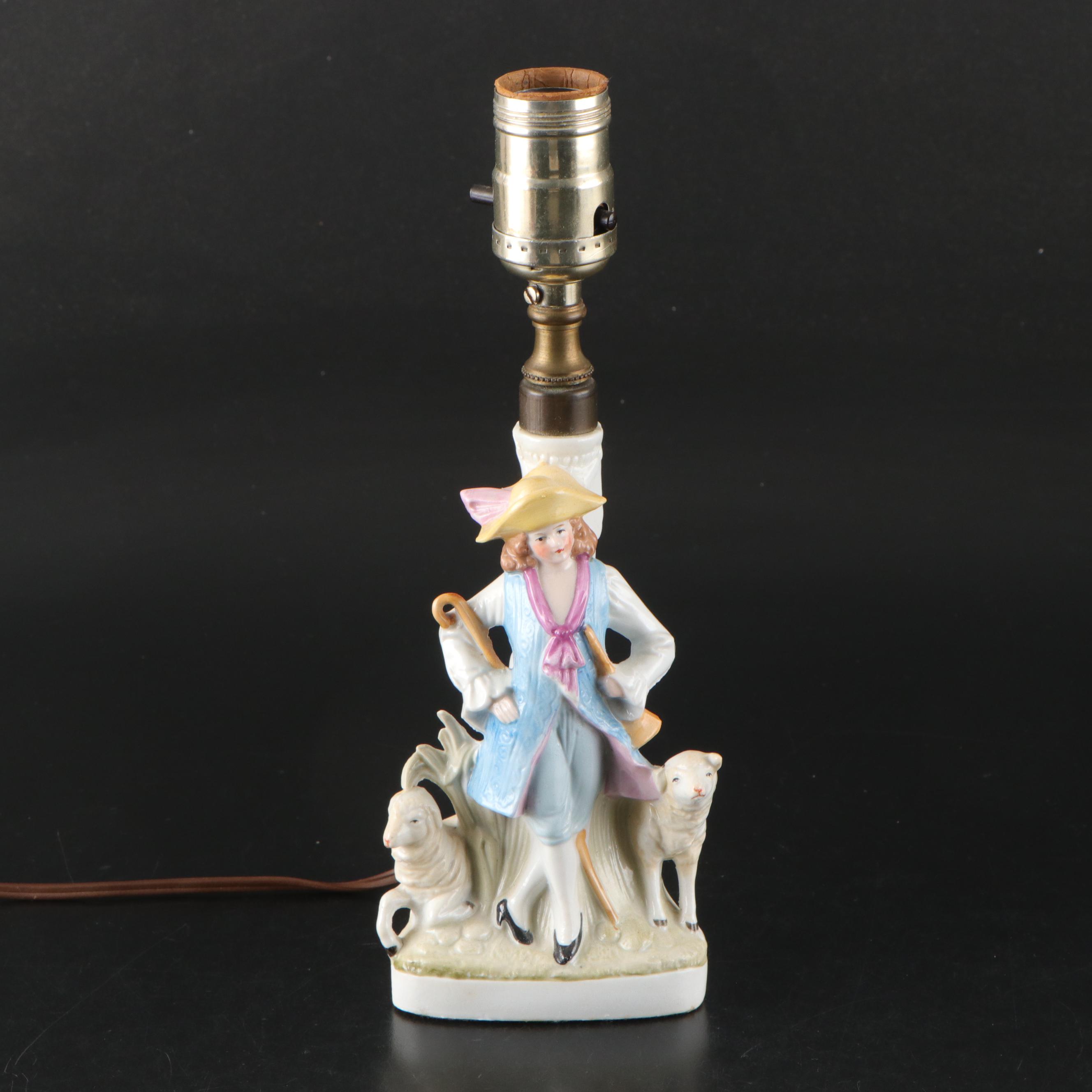 Staffordshire Style Hand-Painted Ceramic Shepherd and Shepherdess Table Lamps