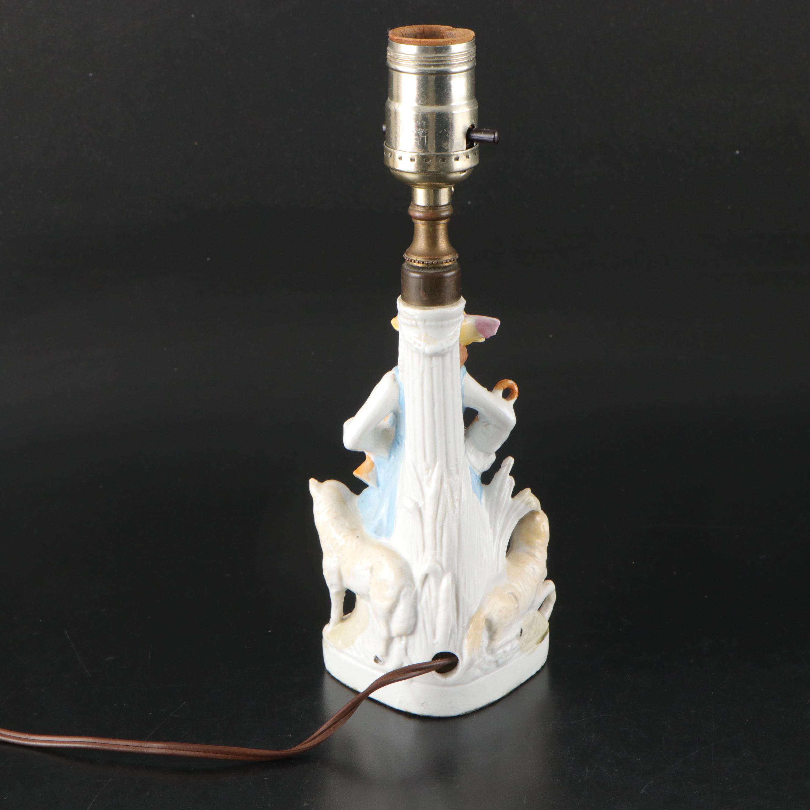 Staffordshire Style Hand-Painted Ceramic Shepherd and Shepherdess Table Lamps