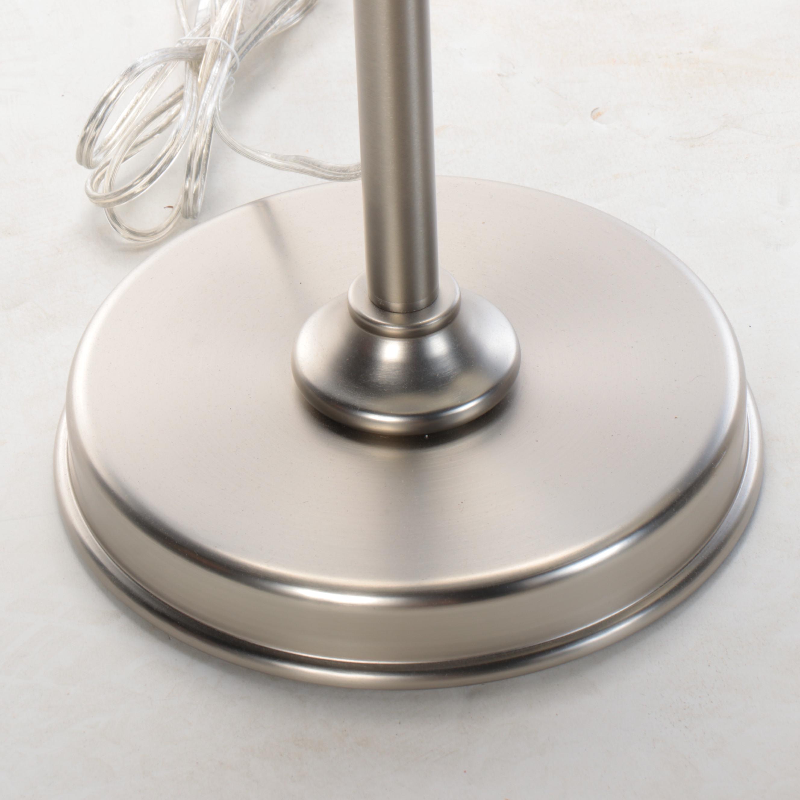 IKEA Brushed Nickle Adjustable Table Lamps with Cotton Drum Shades