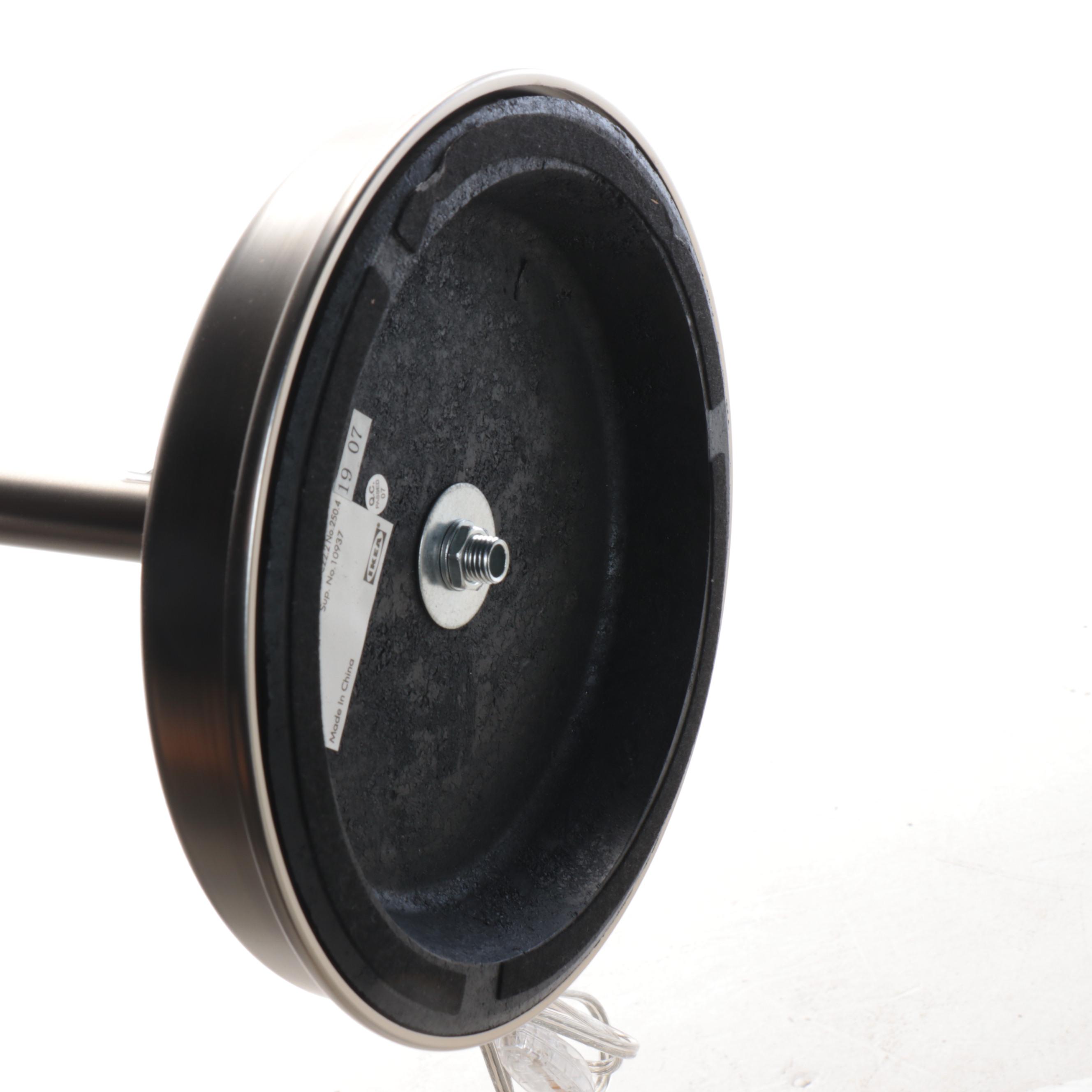 IKEA Brushed Nickle Adjustable Table Lamps with Cotton Drum Shades