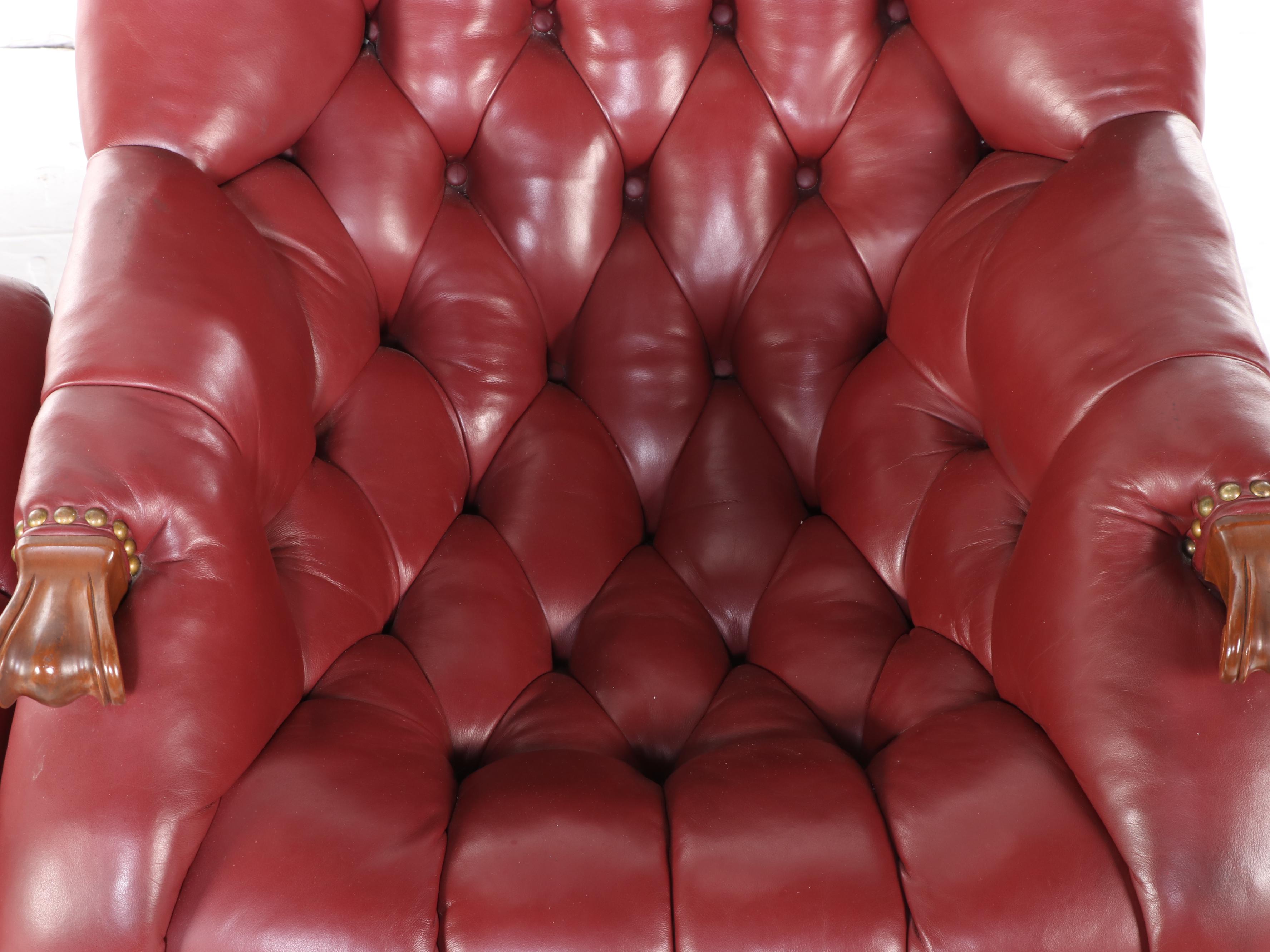 Carl Forslund "Rip Van Lee" Cherrywood & Button-Down Leather Armchair w/ Ottoman