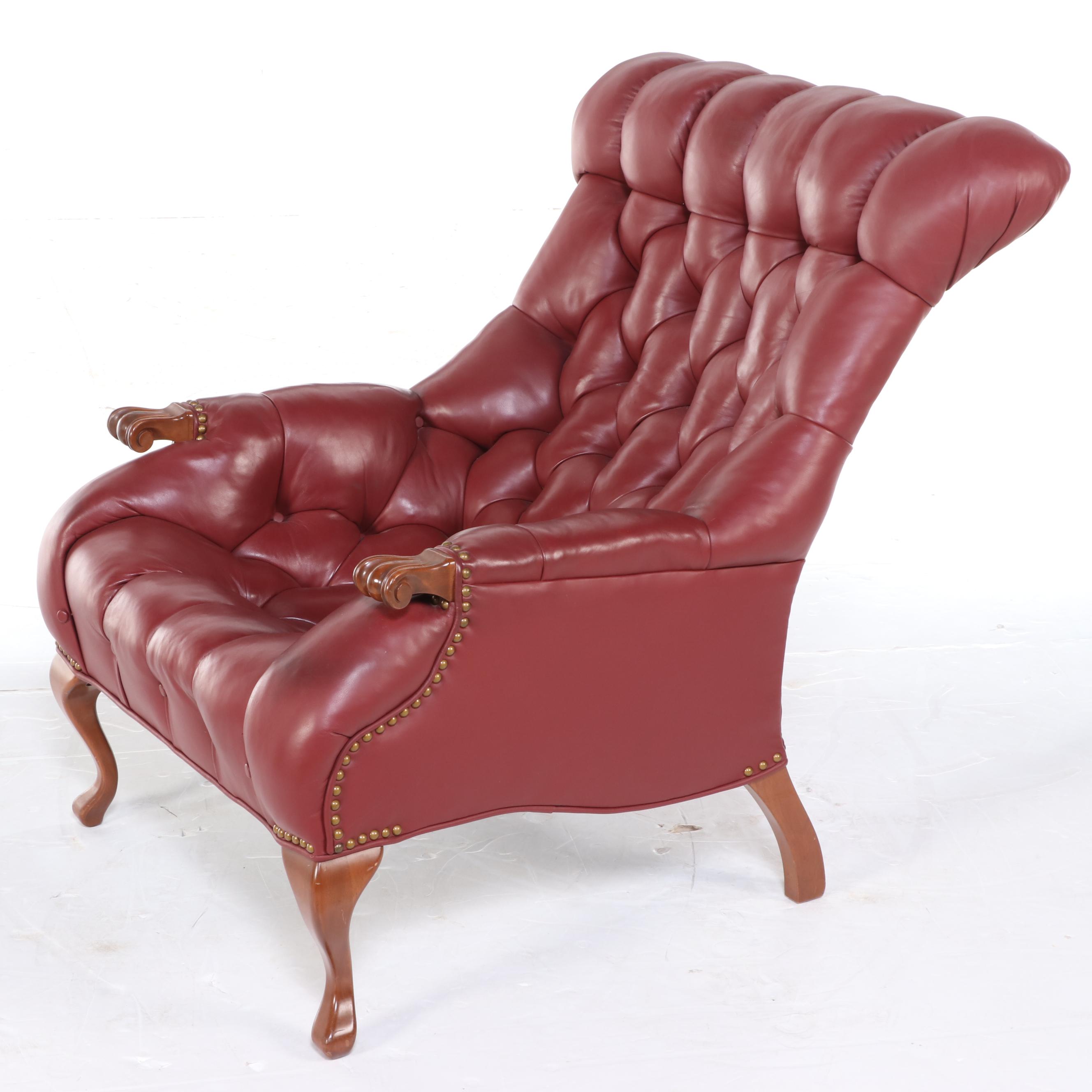 Carl Forslund "Rip Van Lee" Cherrywood & Button-Down Leather Armchair w/ Ottoman