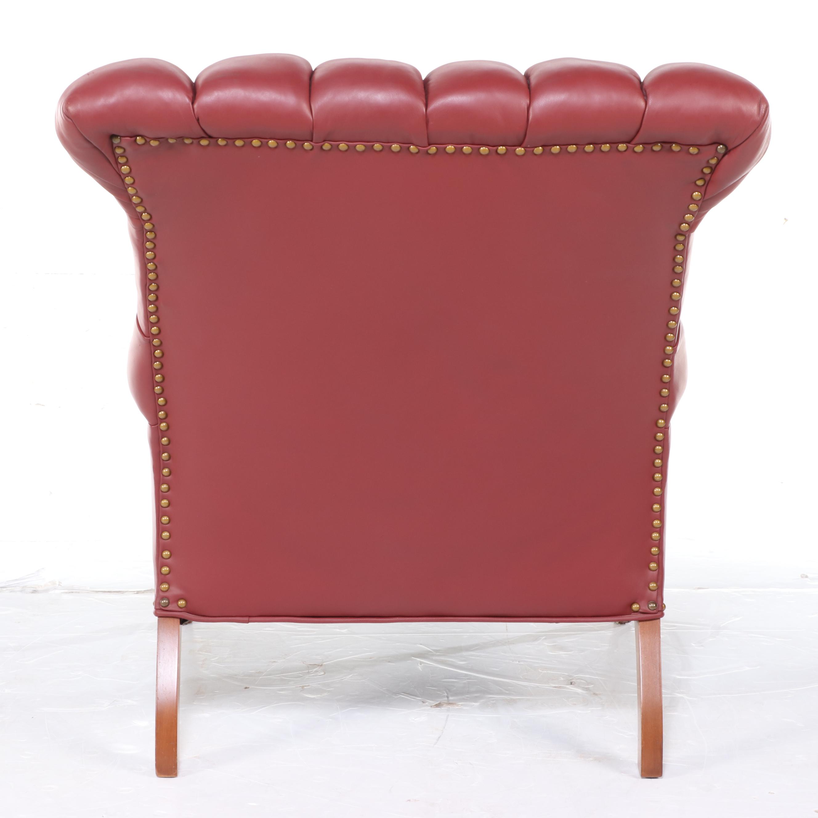 Carl Forslund "Rip Van Lee" Cherrywood & Button-Down Leather Armchair w/ Ottoman