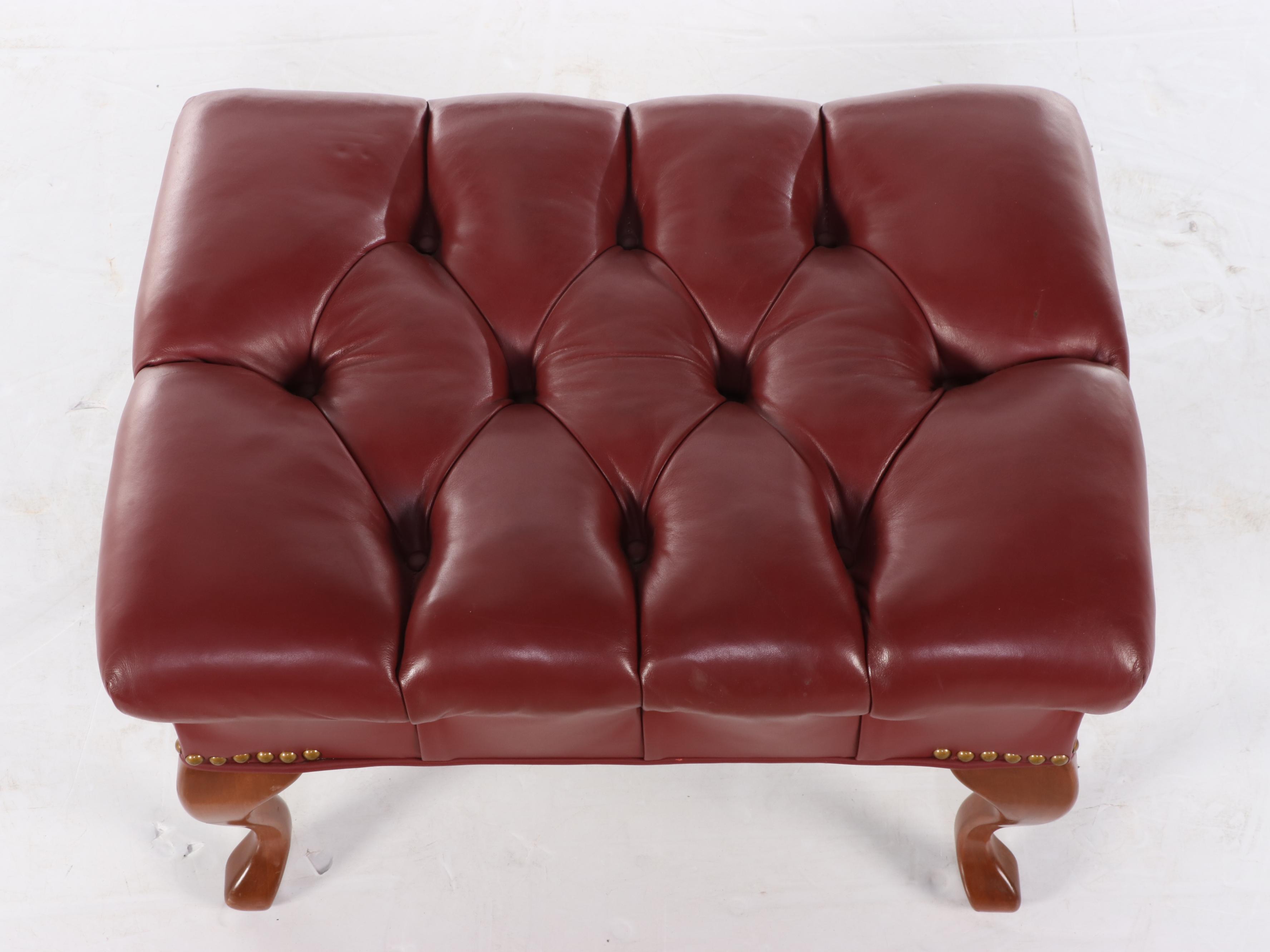 Carl Forslund "Rip Van Lee" Cherrywood & Button-Down Leather Armchair w/ Ottoman