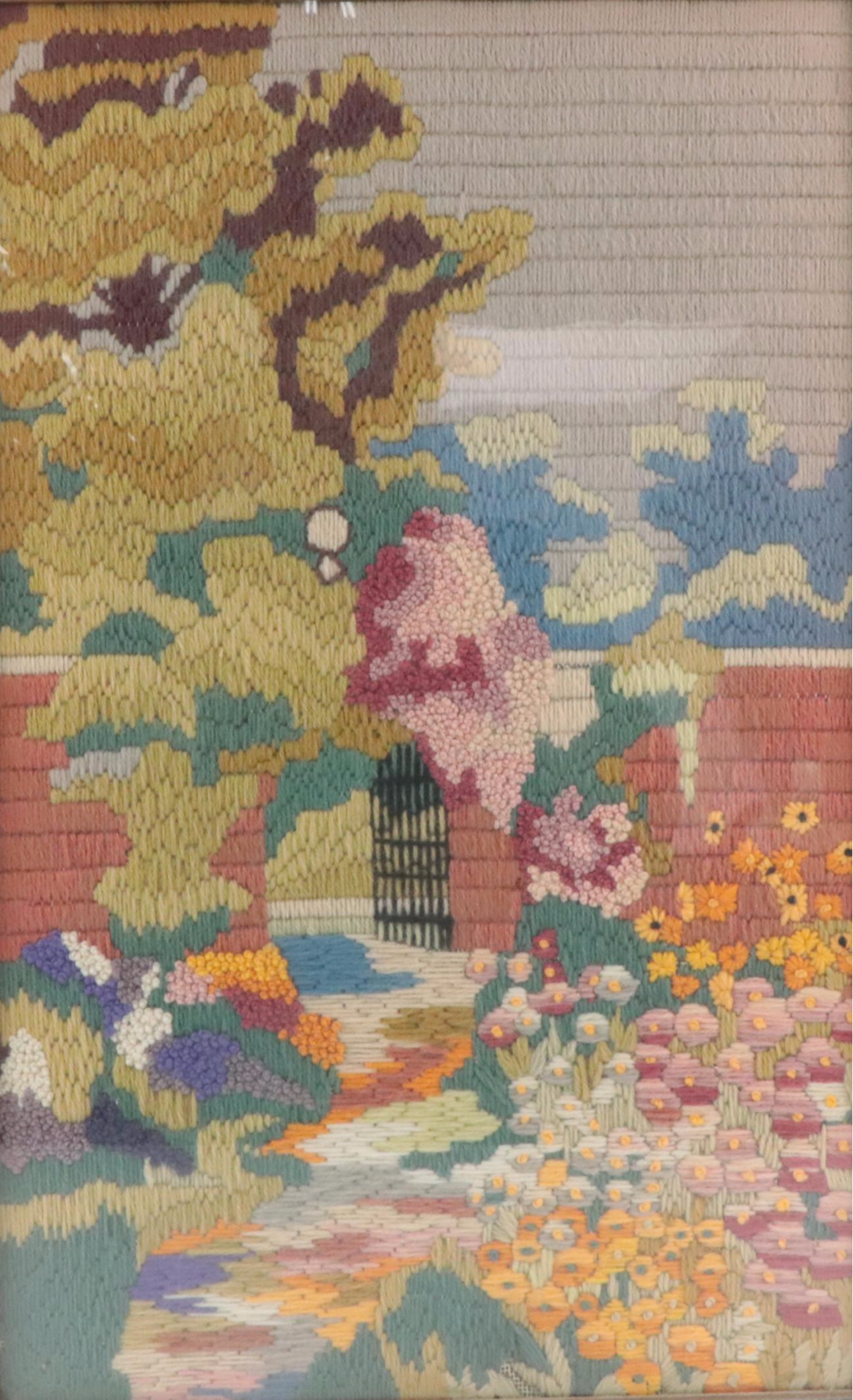 Framed Needlepoint of Garden Scene