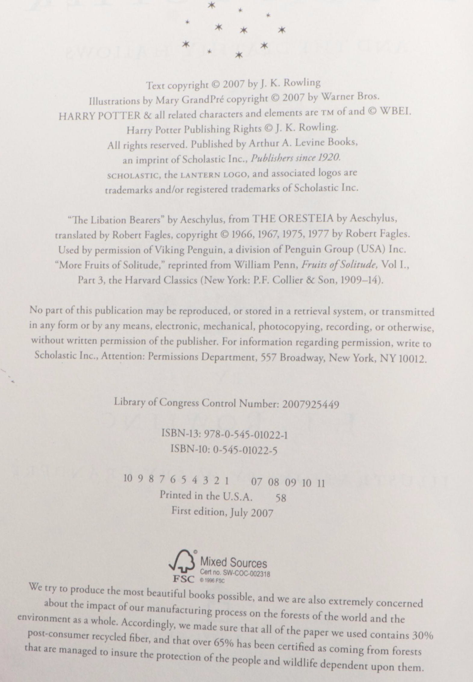 First American Edition "Harry Potter" Complete Series by J. K. Rowling