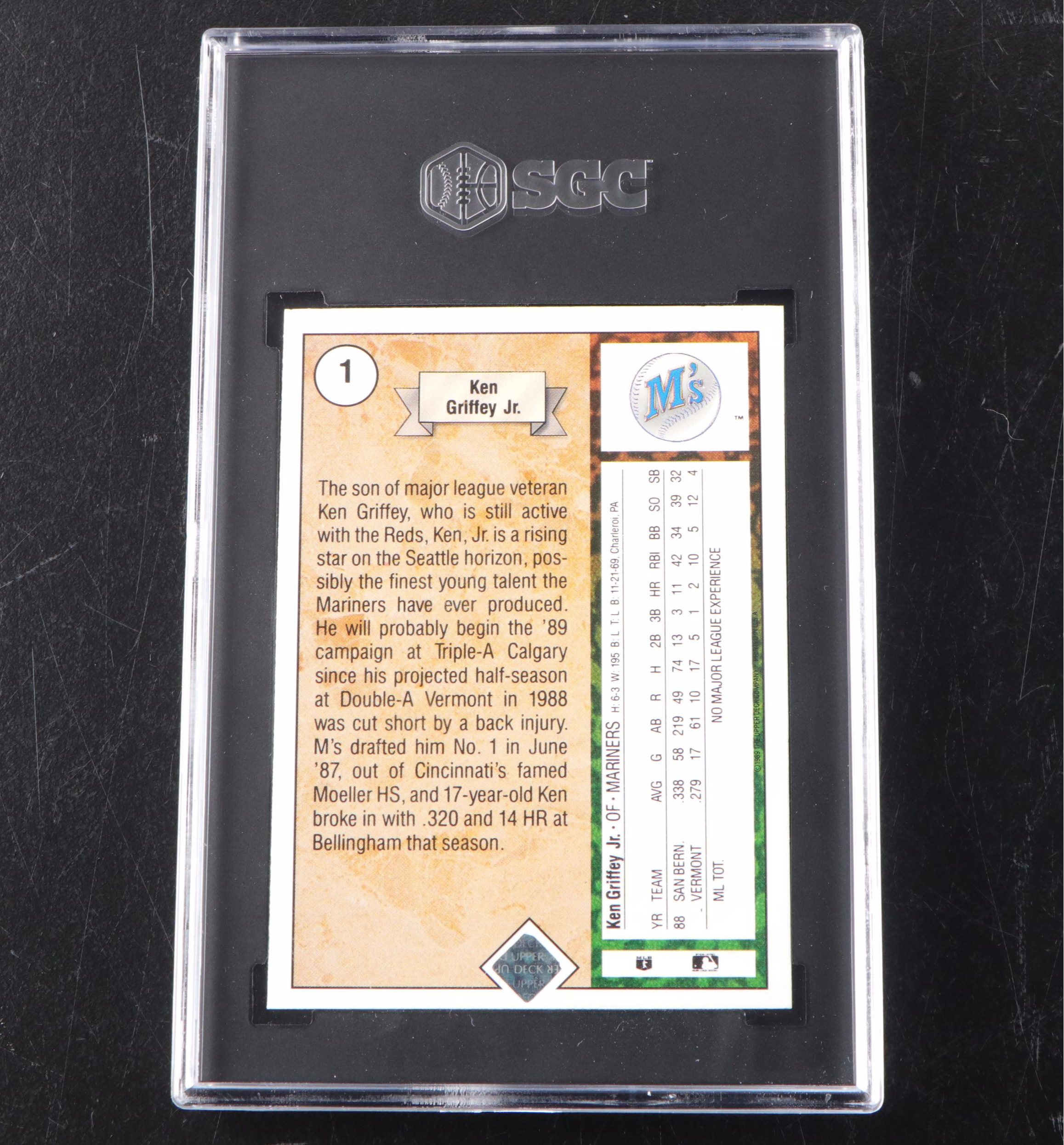 1989 Upper Deck Ken Griffey Jr. Rookie Baseball Card #1 Graded SGC 8