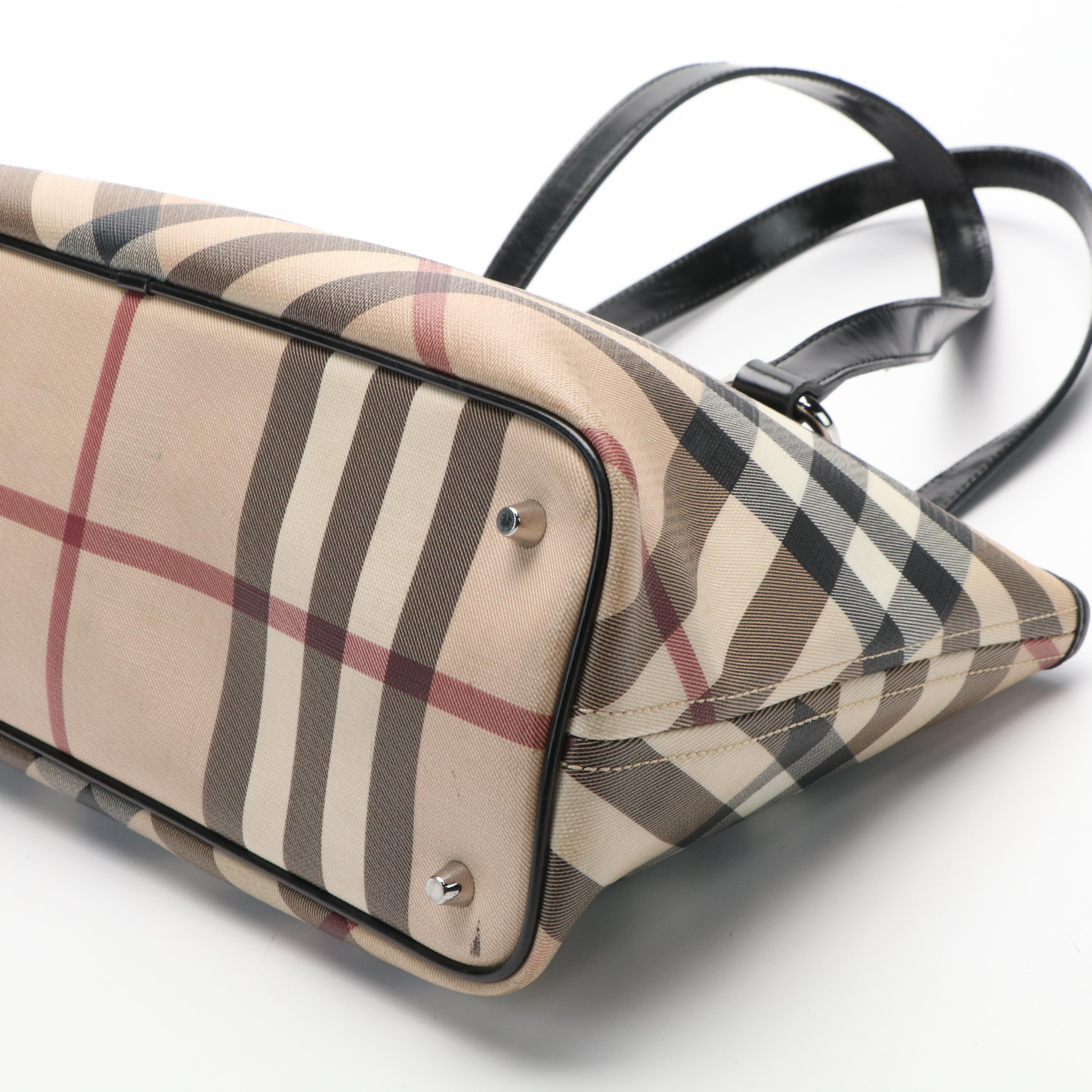 Burberry Regent  Shoulder Bag in Nova Check Coated Canvas  and Patent Leather