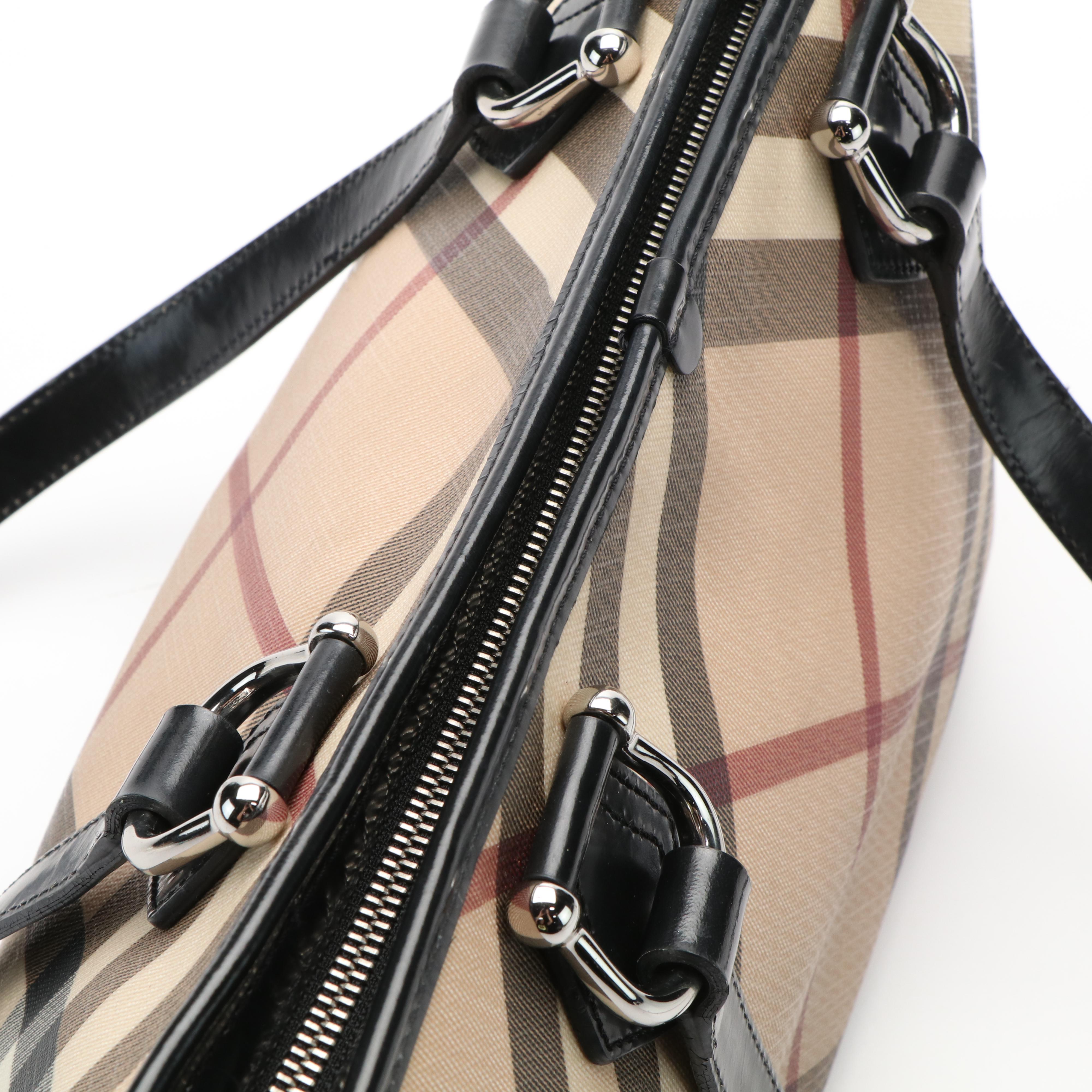 Burberry Regent  Shoulder Bag in Nova Check Coated Canvas  and Patent Leather
