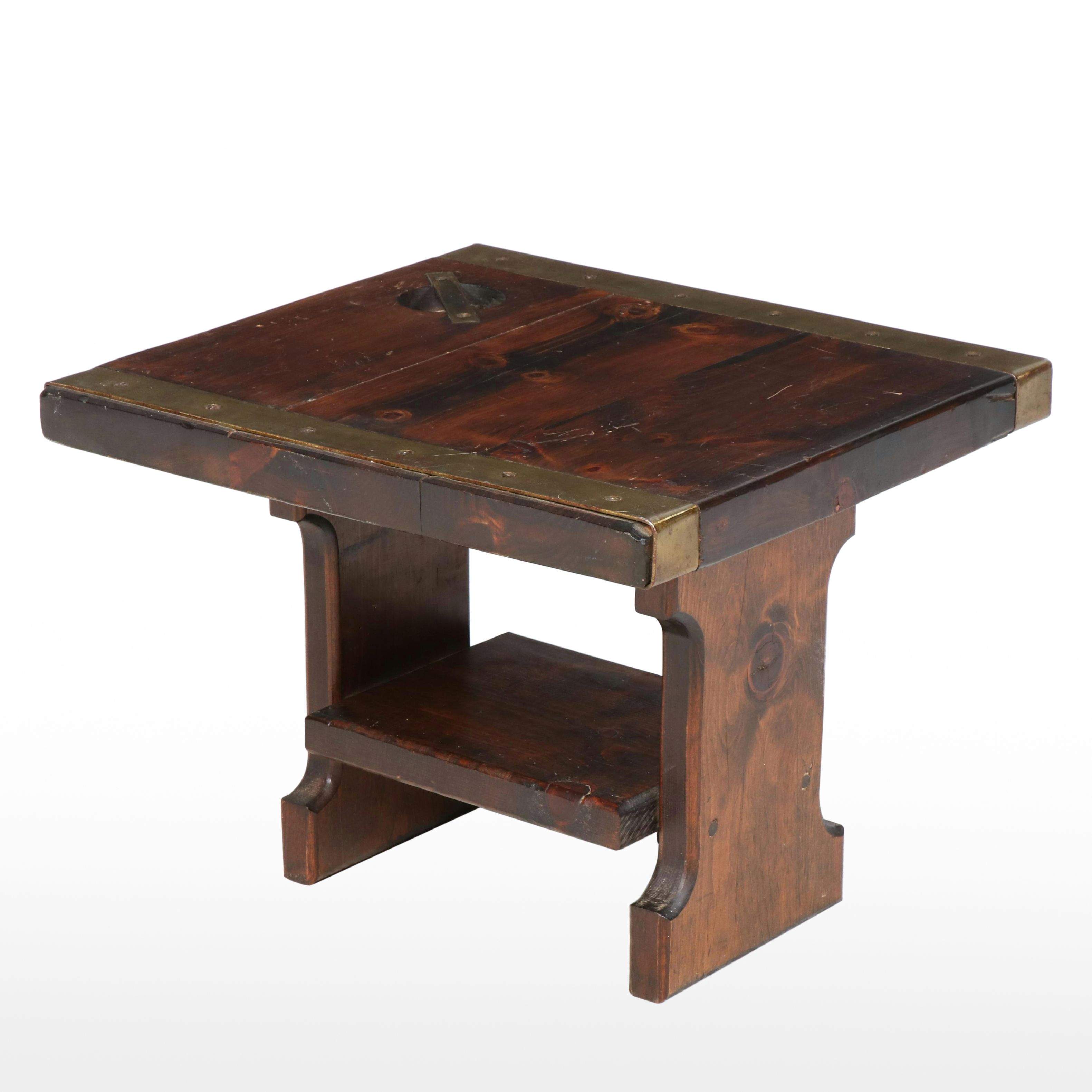 Oak Brass Bound Ships Hatch Cover Converted to Side Table, 20th Century