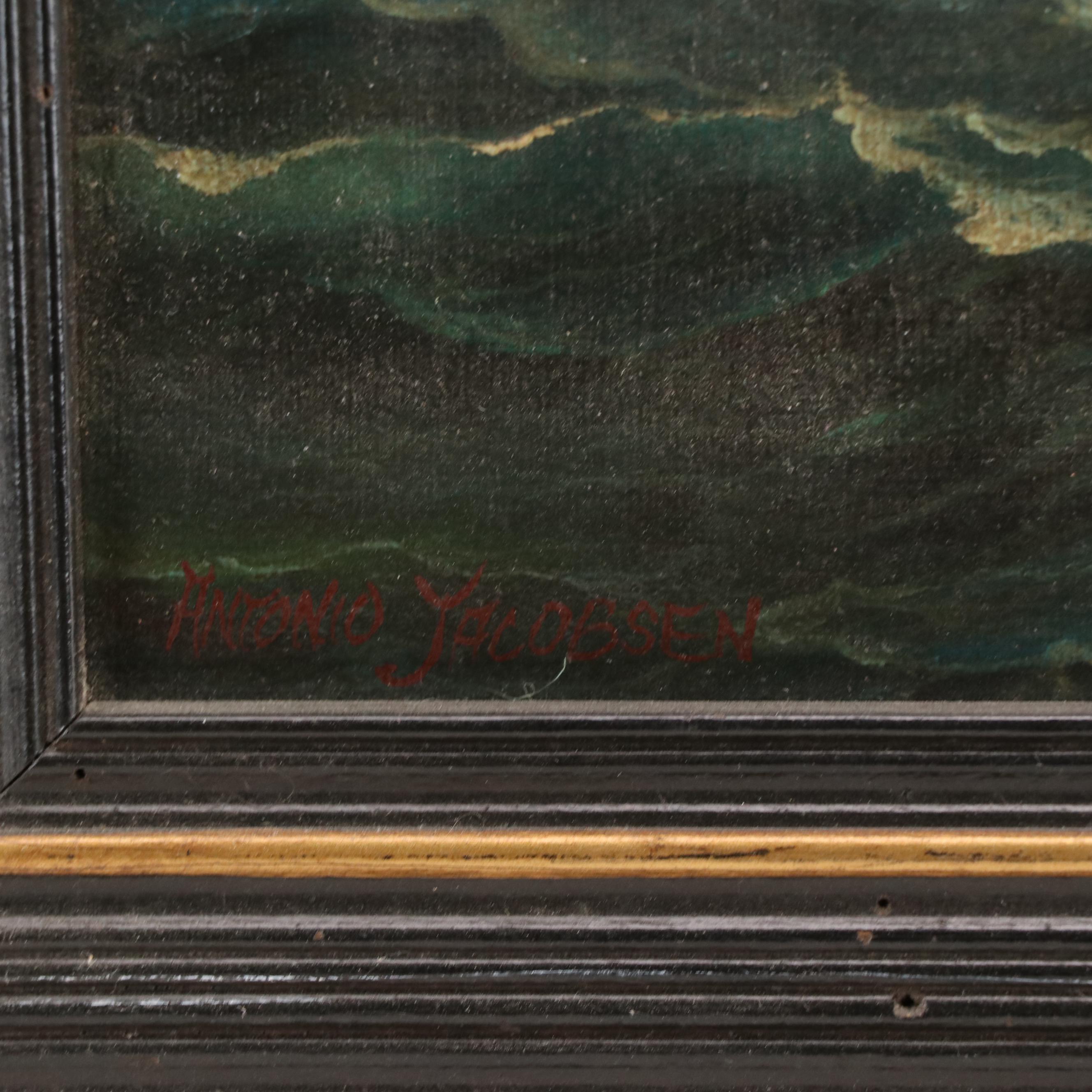 Maritime Oil Painting of Seascape with Ship