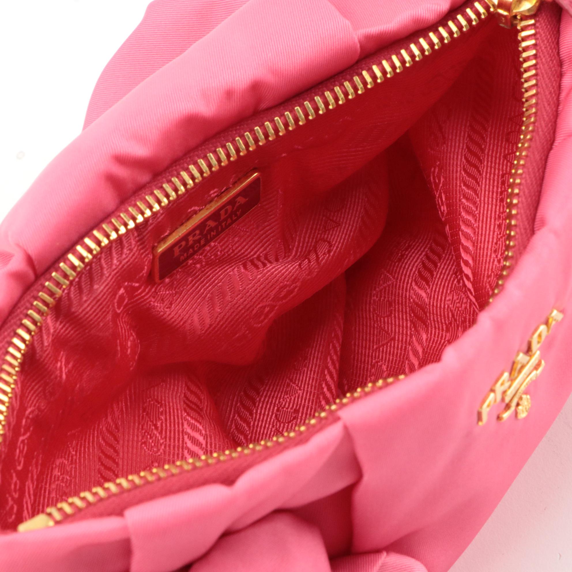 Prada Pleated Satin Rose Wristlet Clutch
