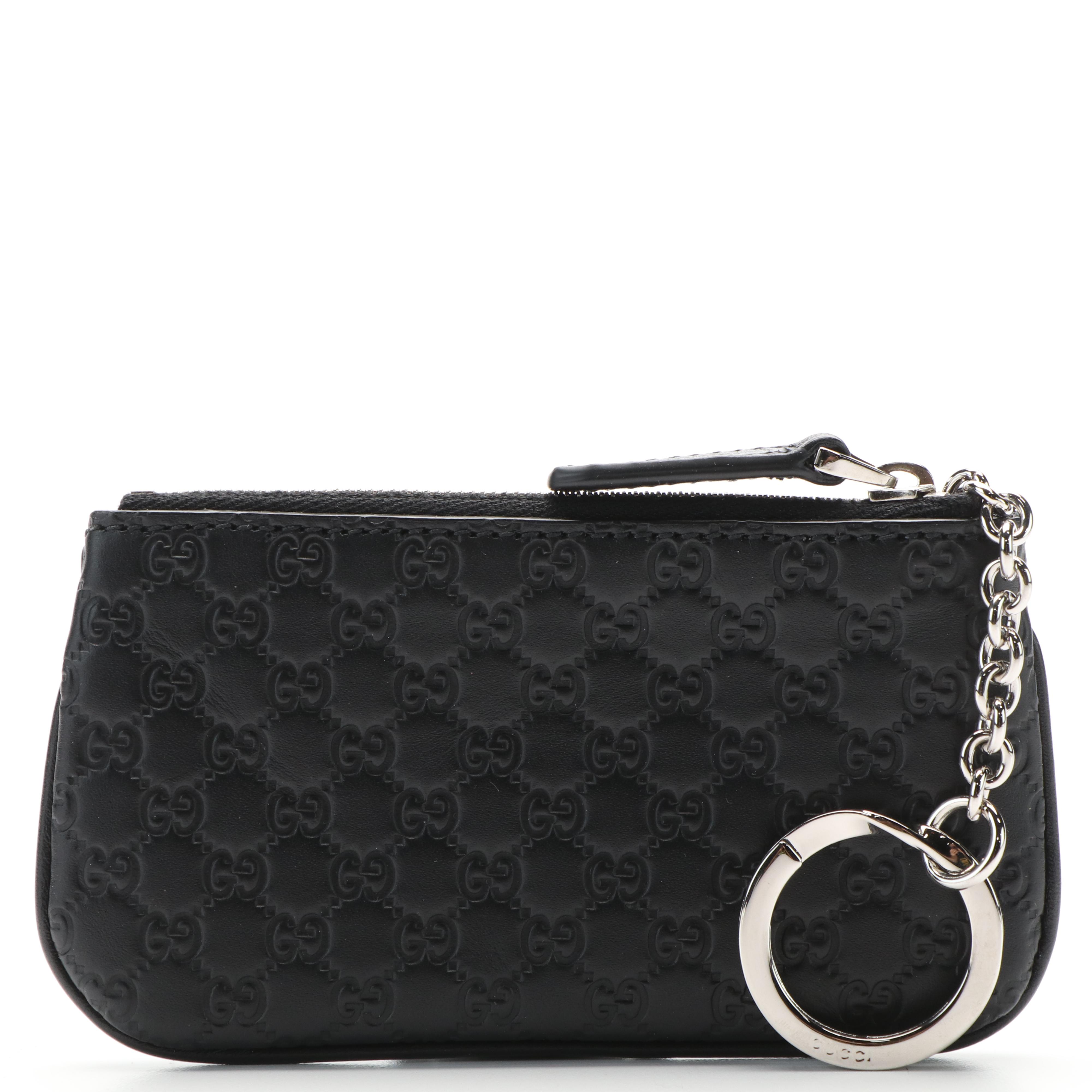 Gucci GG Black Leather Key Ring Coin Case