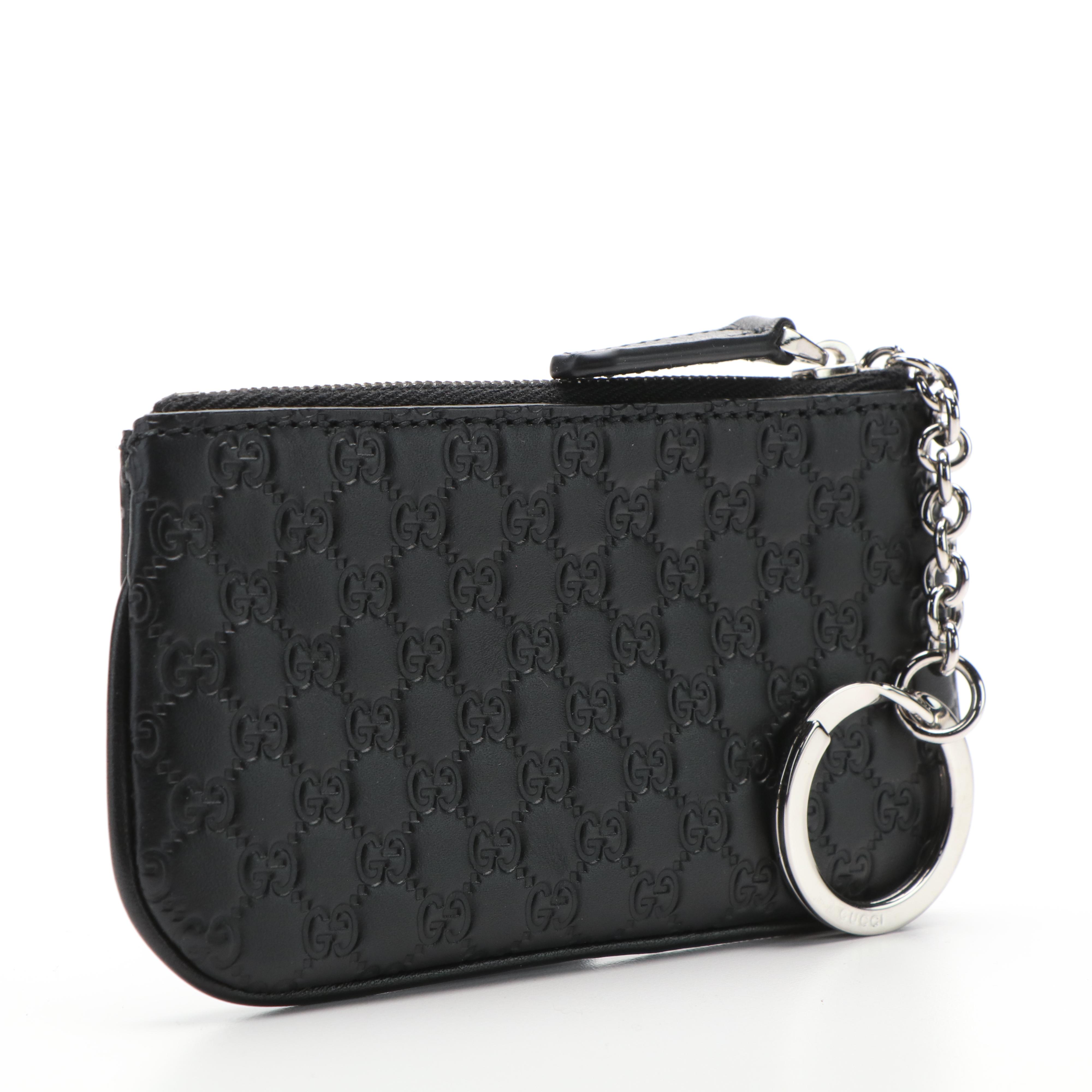Gucci GG Black Leather Key Ring Coin Case