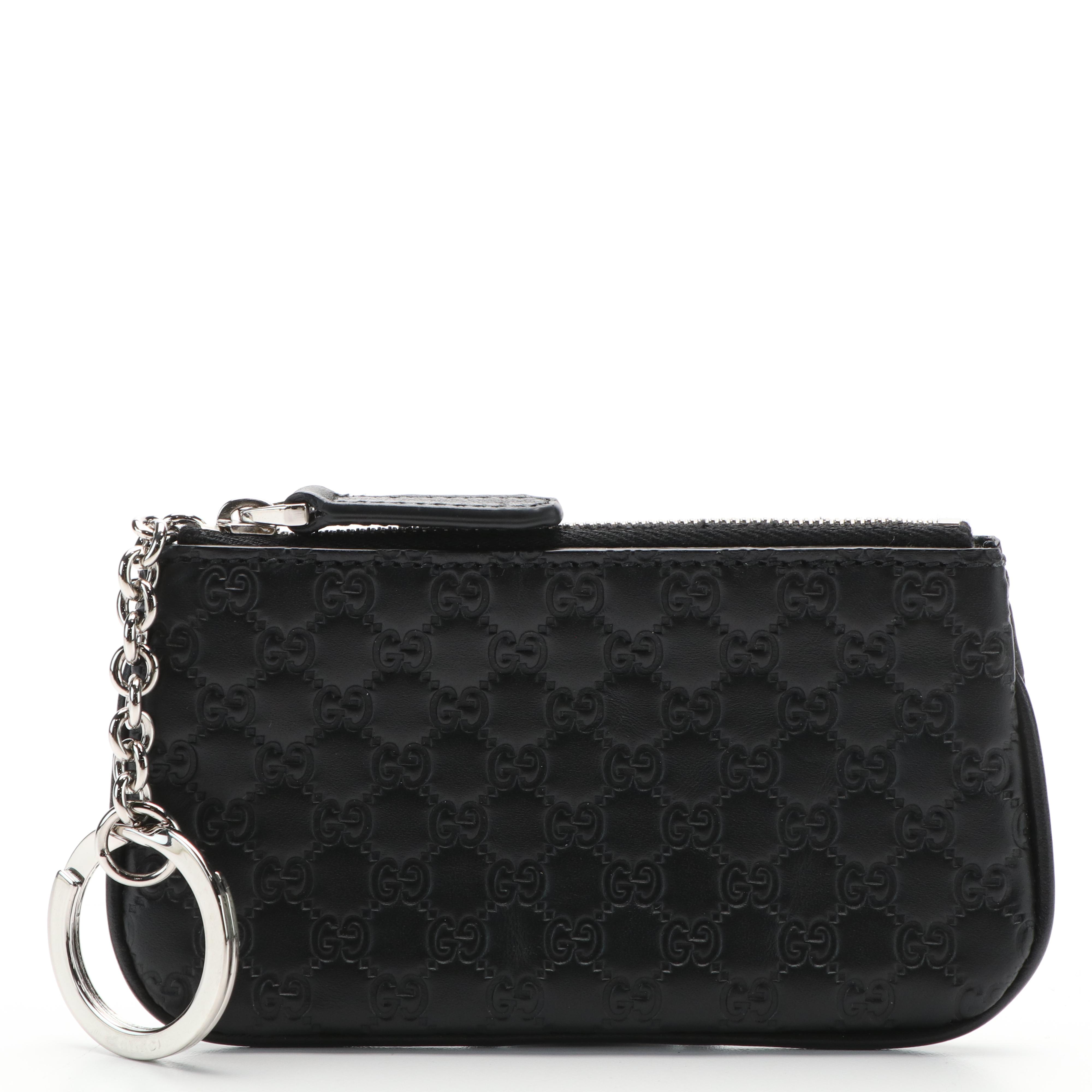 Gucci GG Black Leather Key Ring Coin Case