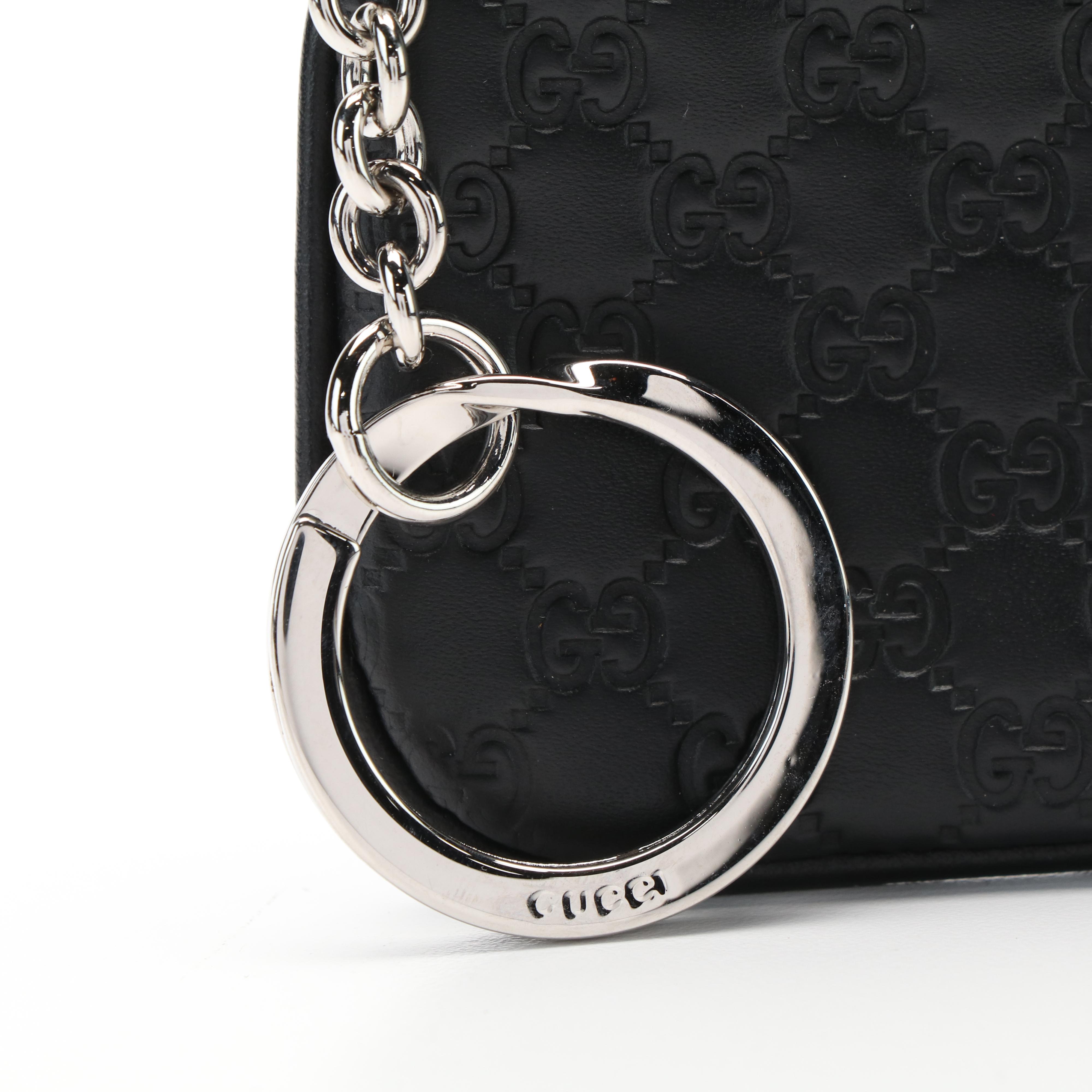 Gucci GG Black Leather Key Ring Coin Case