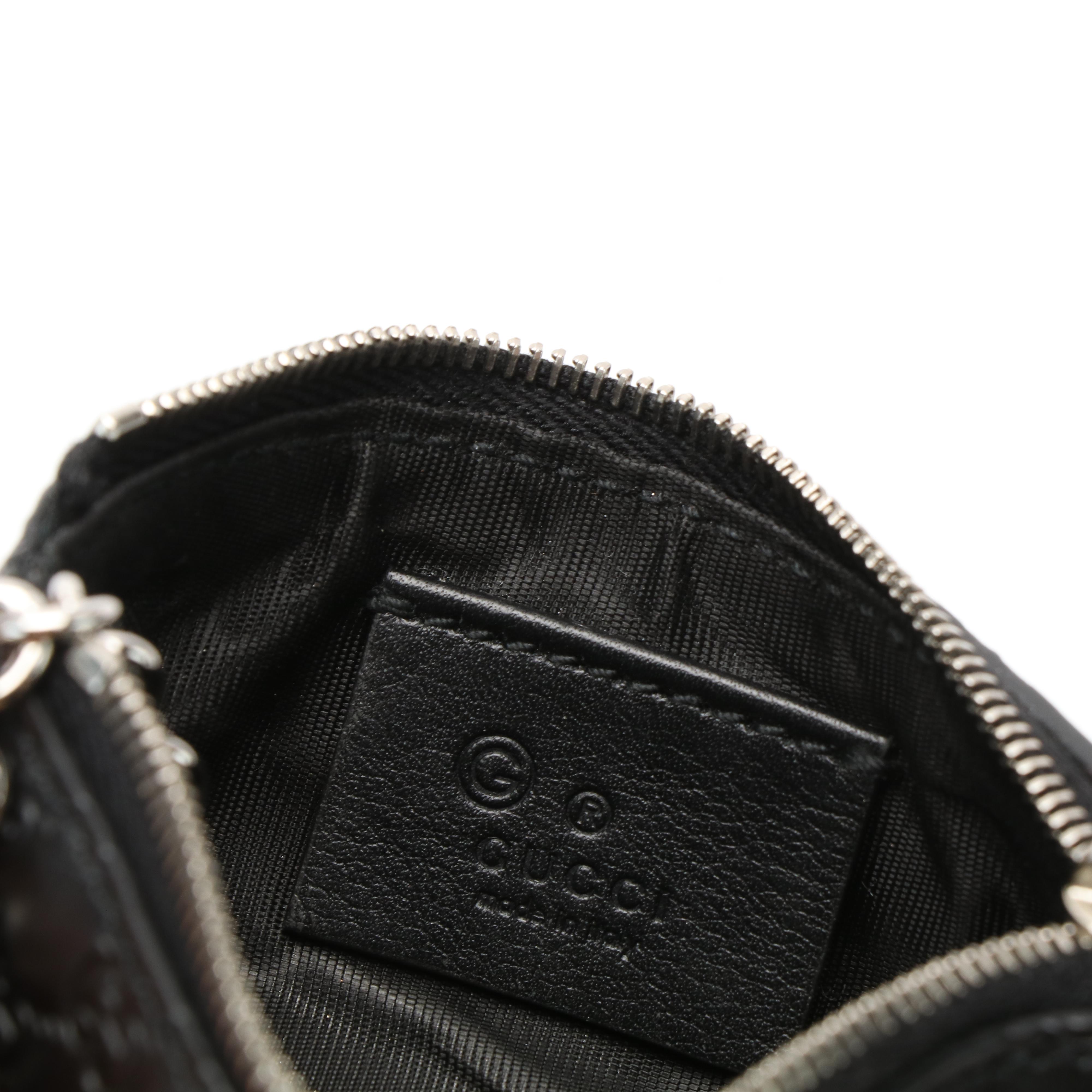Gucci GG Black Leather Key Ring Coin Case