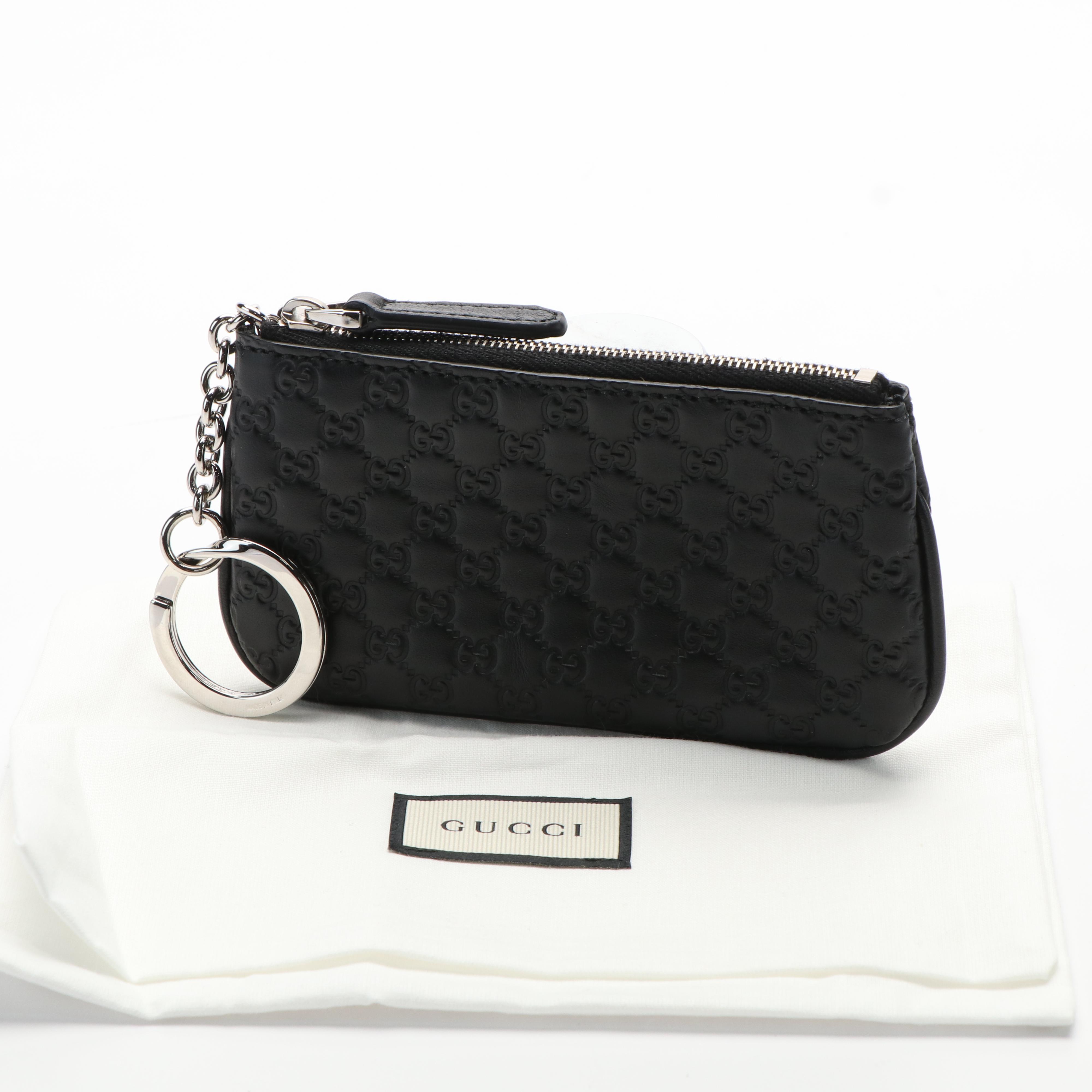 Gucci GG Black Leather Key Ring Coin Case