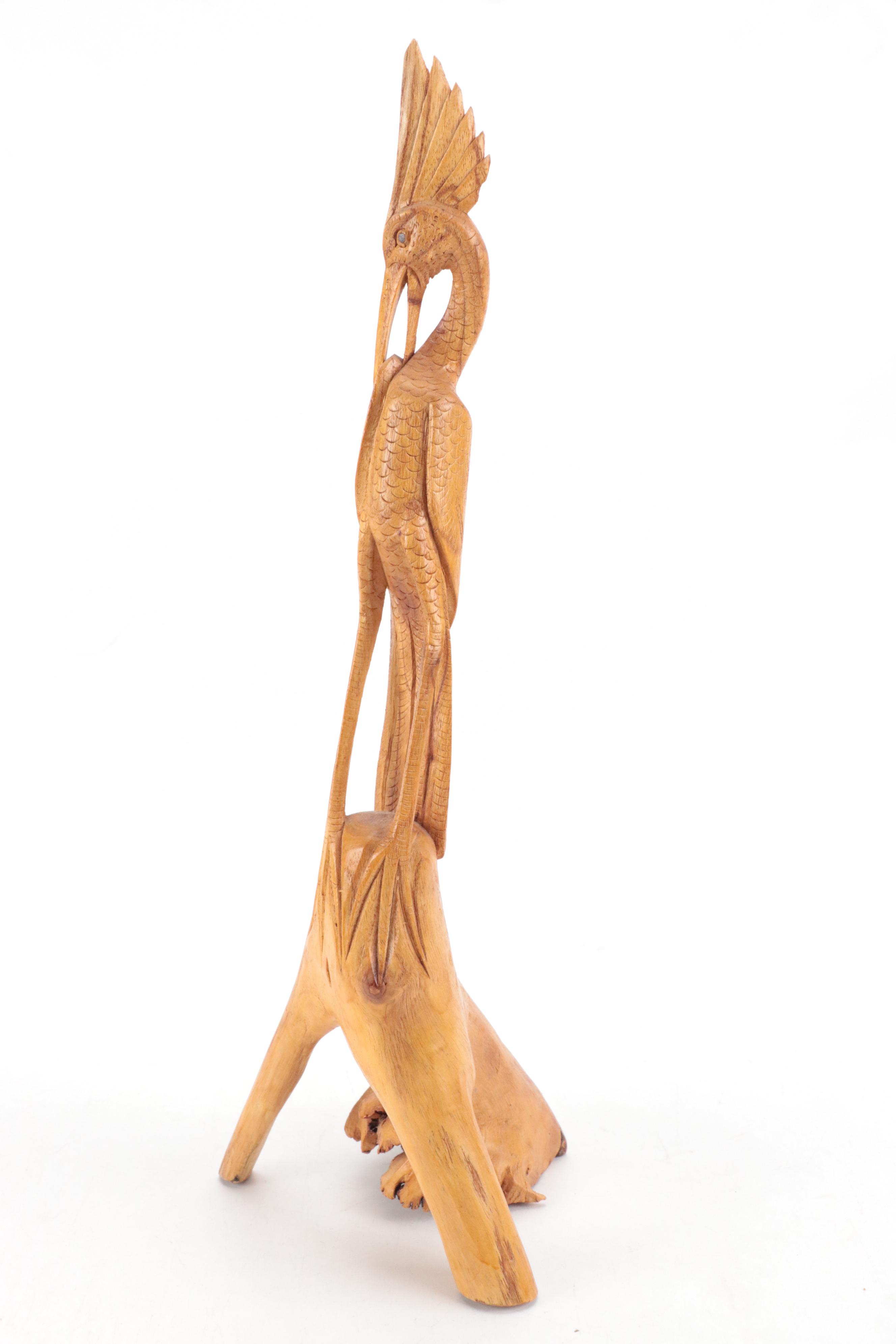 Balinese Hand-Carved Rootwood Egret Figurines