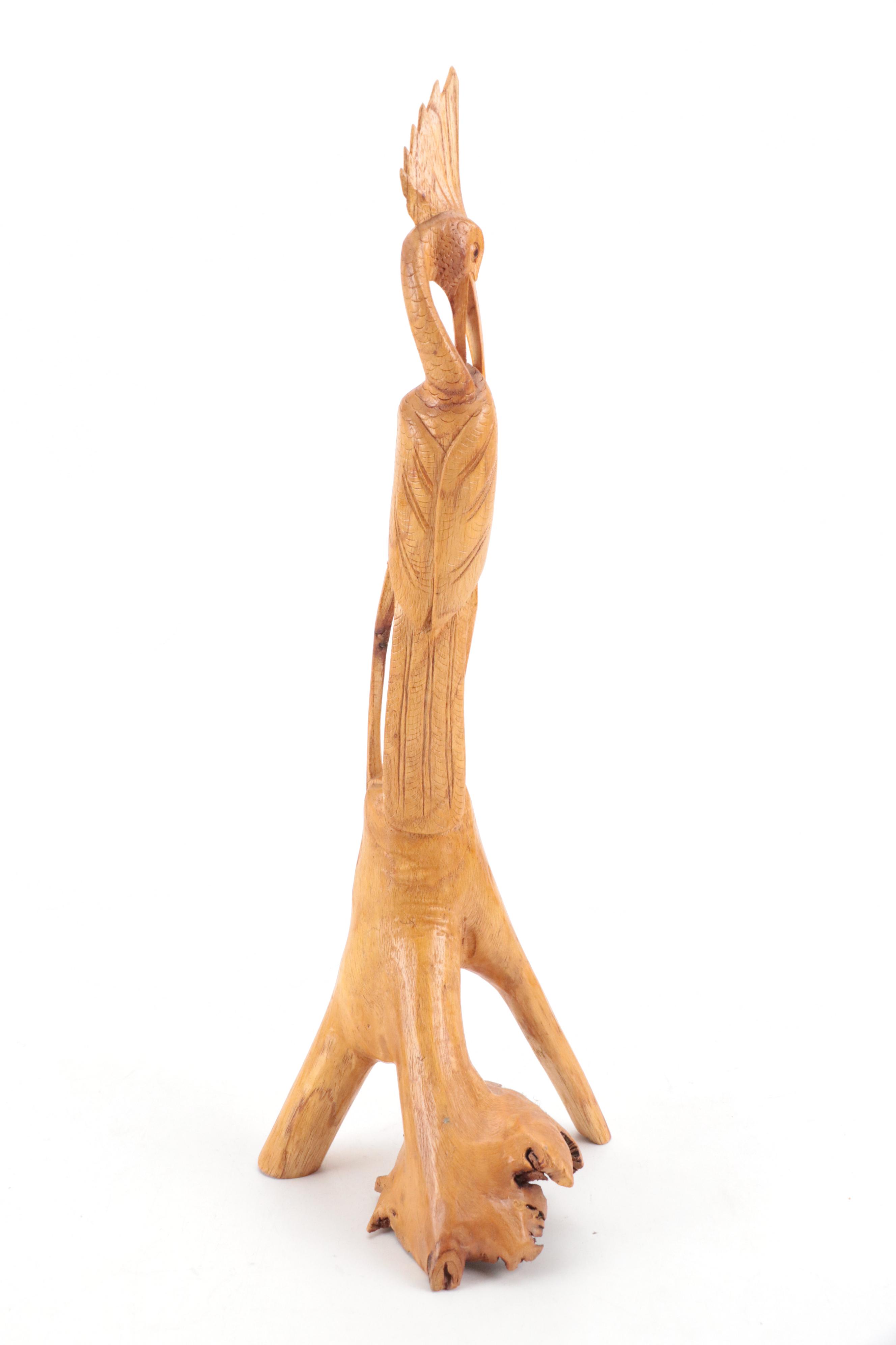 Balinese Hand-Carved Rootwood Egret Figurines