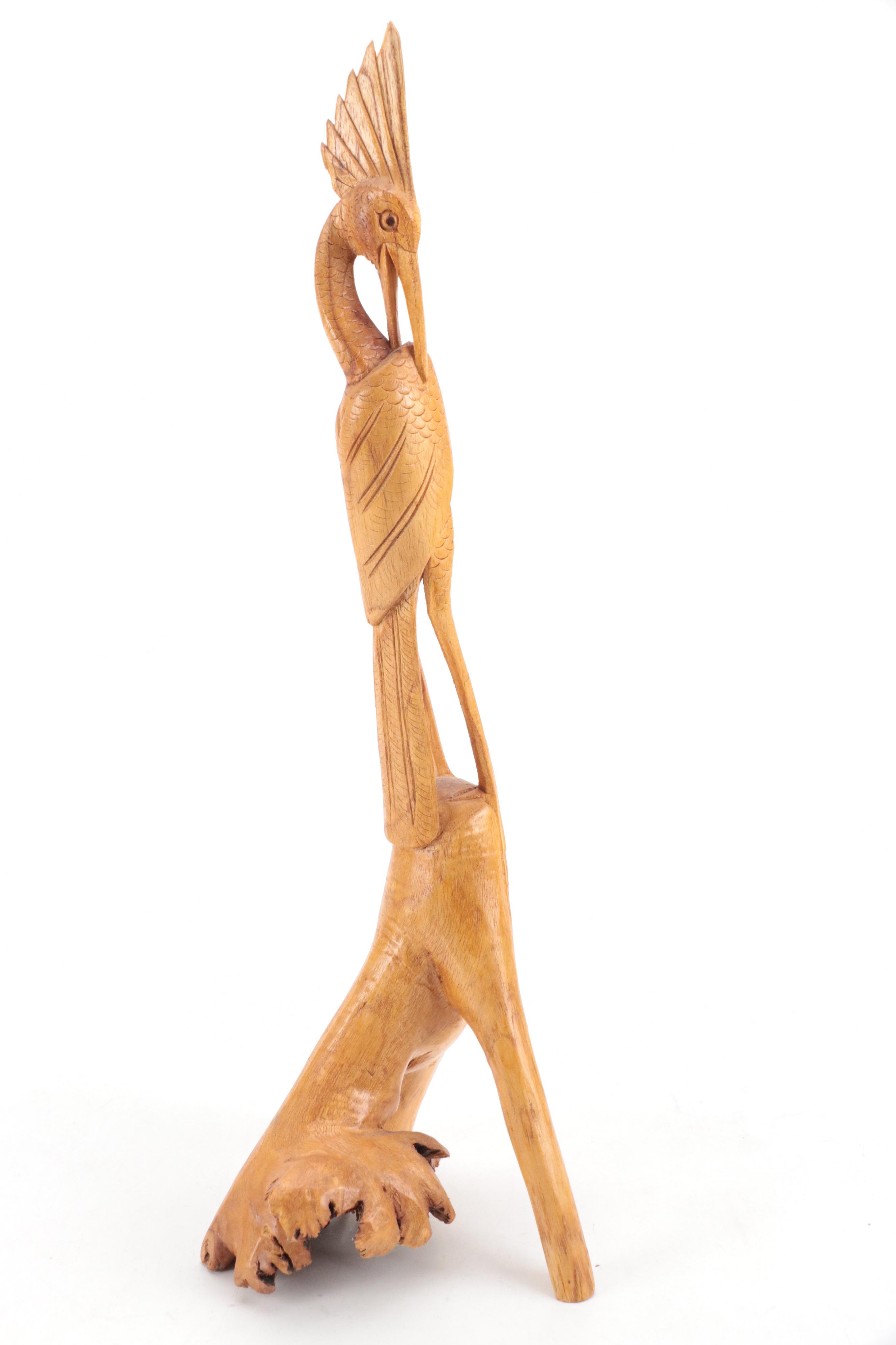 Balinese Hand-Carved Rootwood Egret Figurines